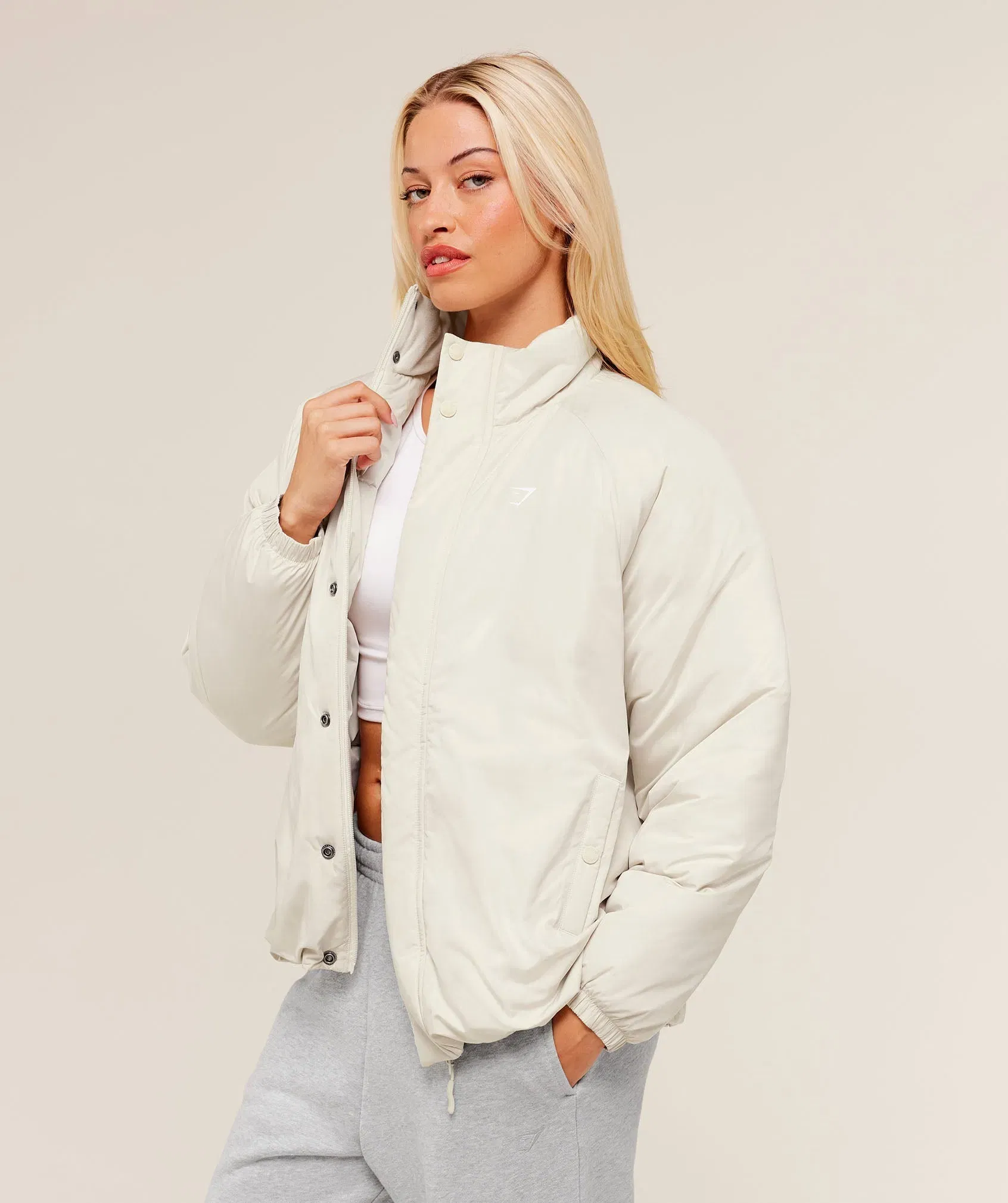 Women's Gymshark Oversized Puffer Jacket Oat White