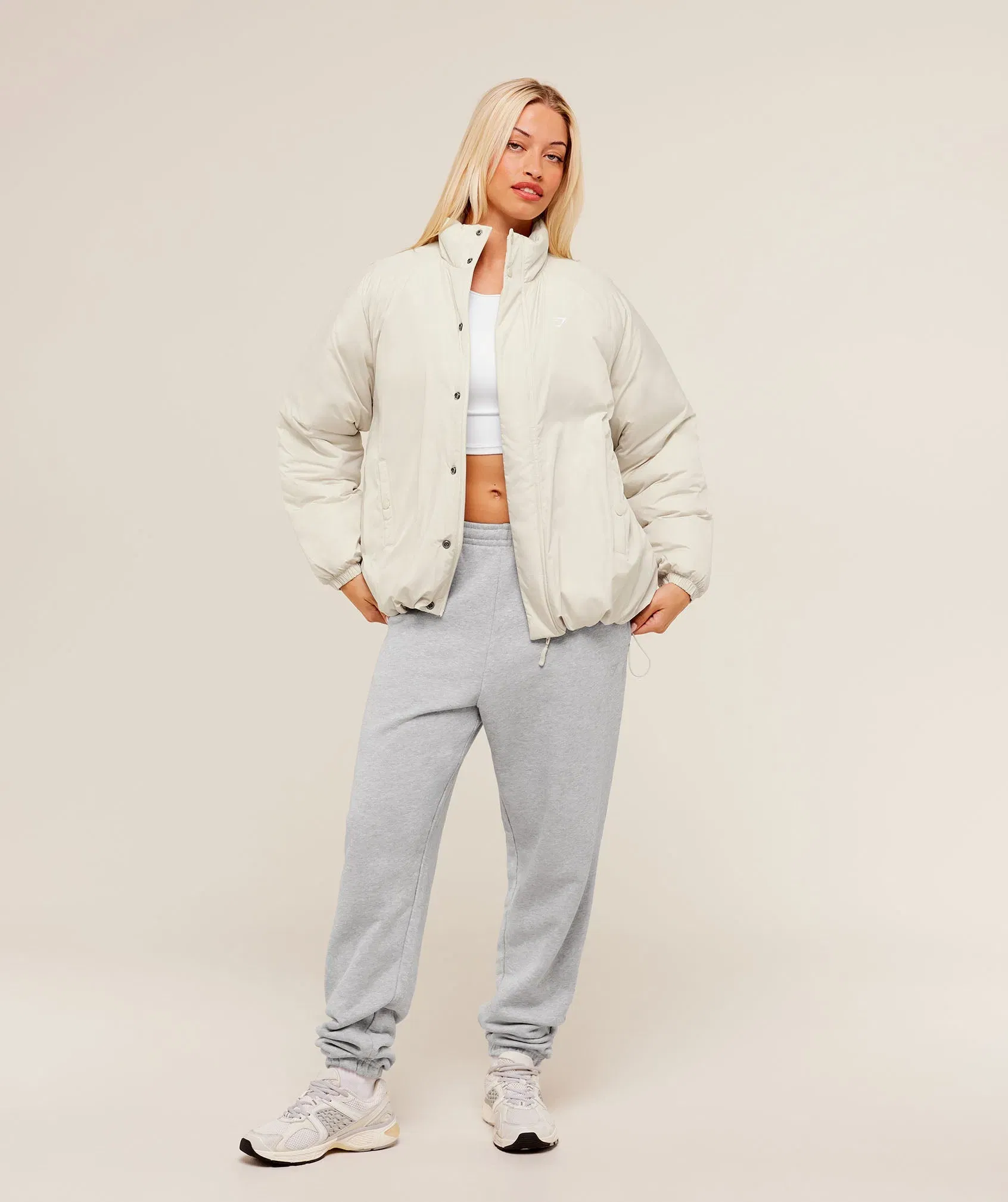 Women's Gymshark Oversized Puffer Jacket Oat White
