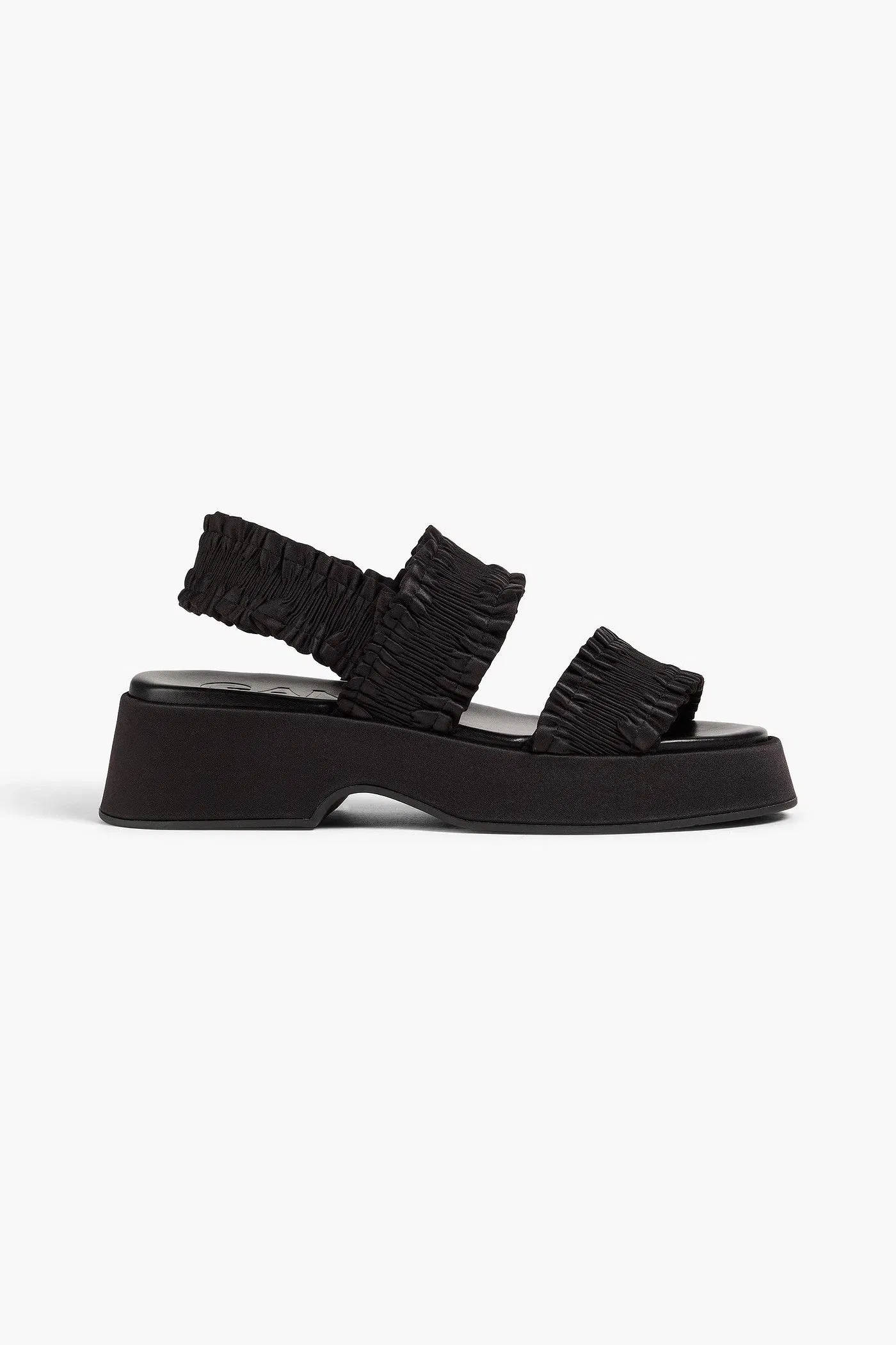 Ganni Ruffled Satin Platform Slingback Sandals Black Women's