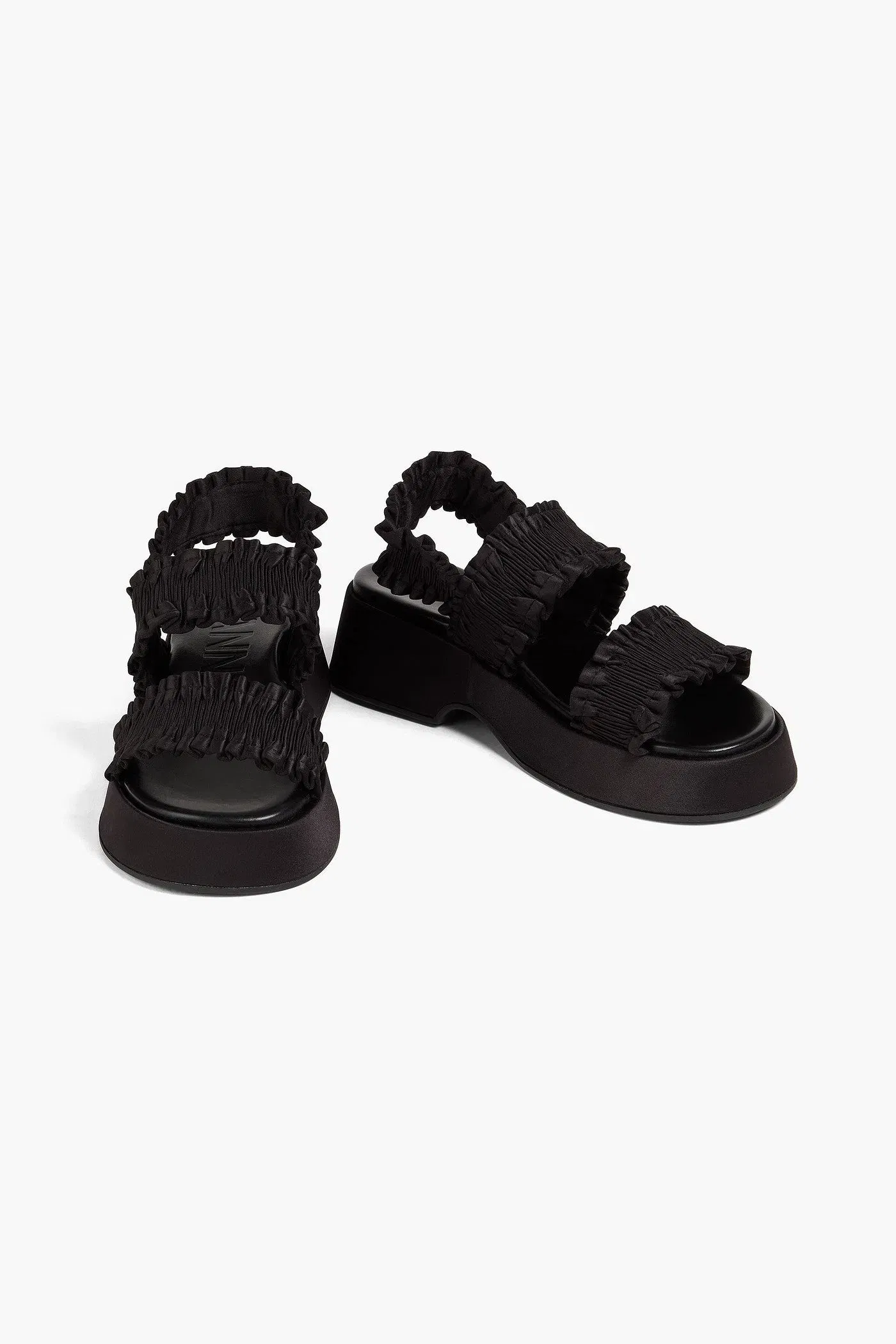 Ganni Ruffled Satin Platform Slingback Sandals Black Women's