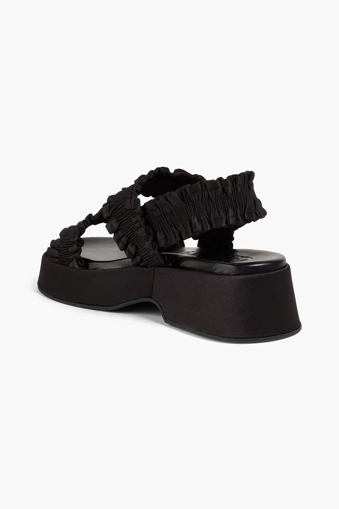 Ganni Ruffled Satin Platform Slingback Sandals Black Women's