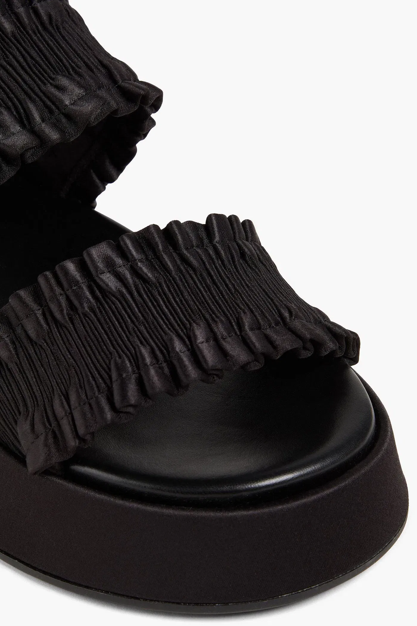 Ganni Ruffled Satin Platform Slingback Sandals Black Women's