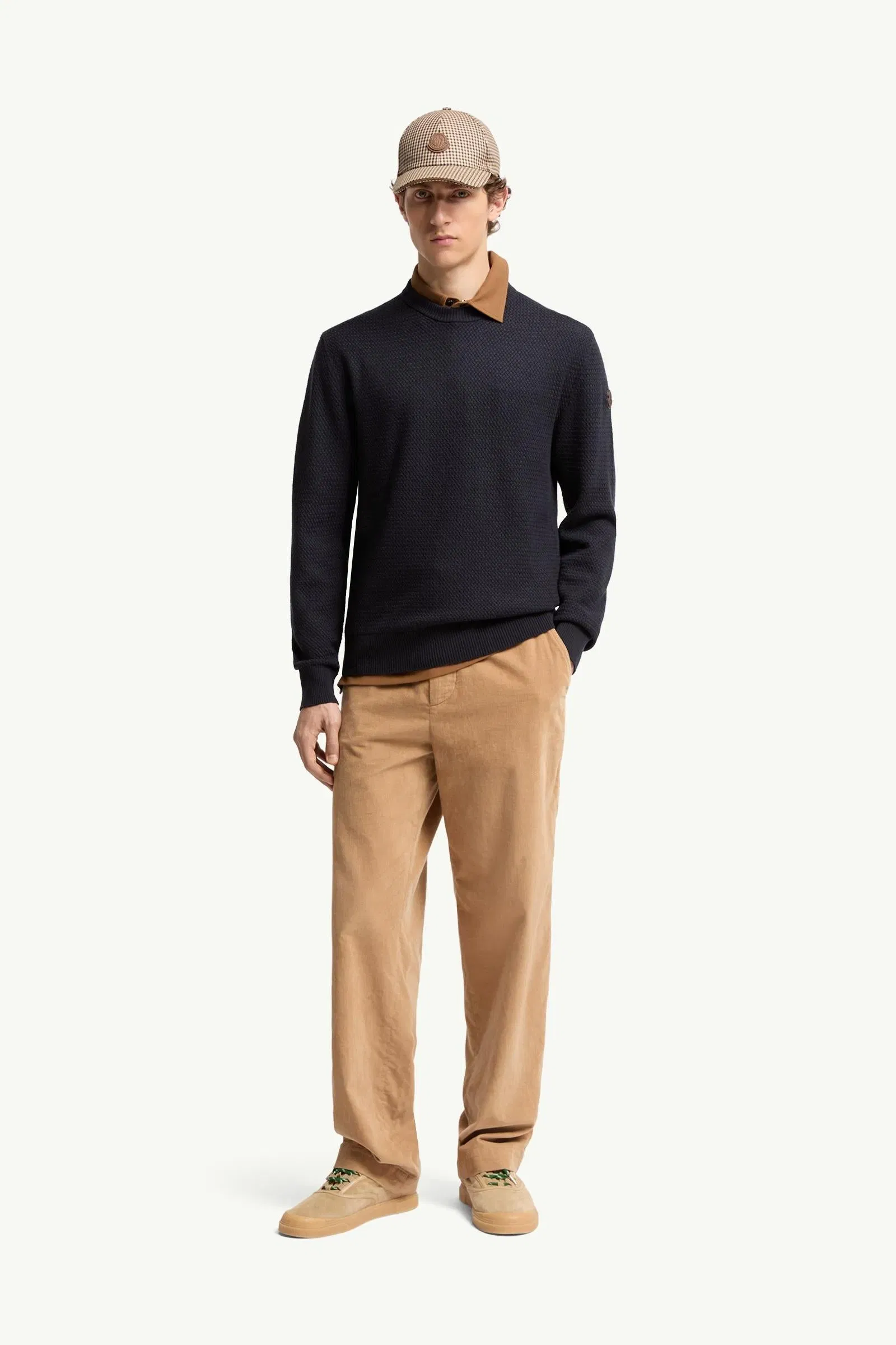 Moncler Textured Cashmere & Wool Sweater Navy Blue Navy Blue