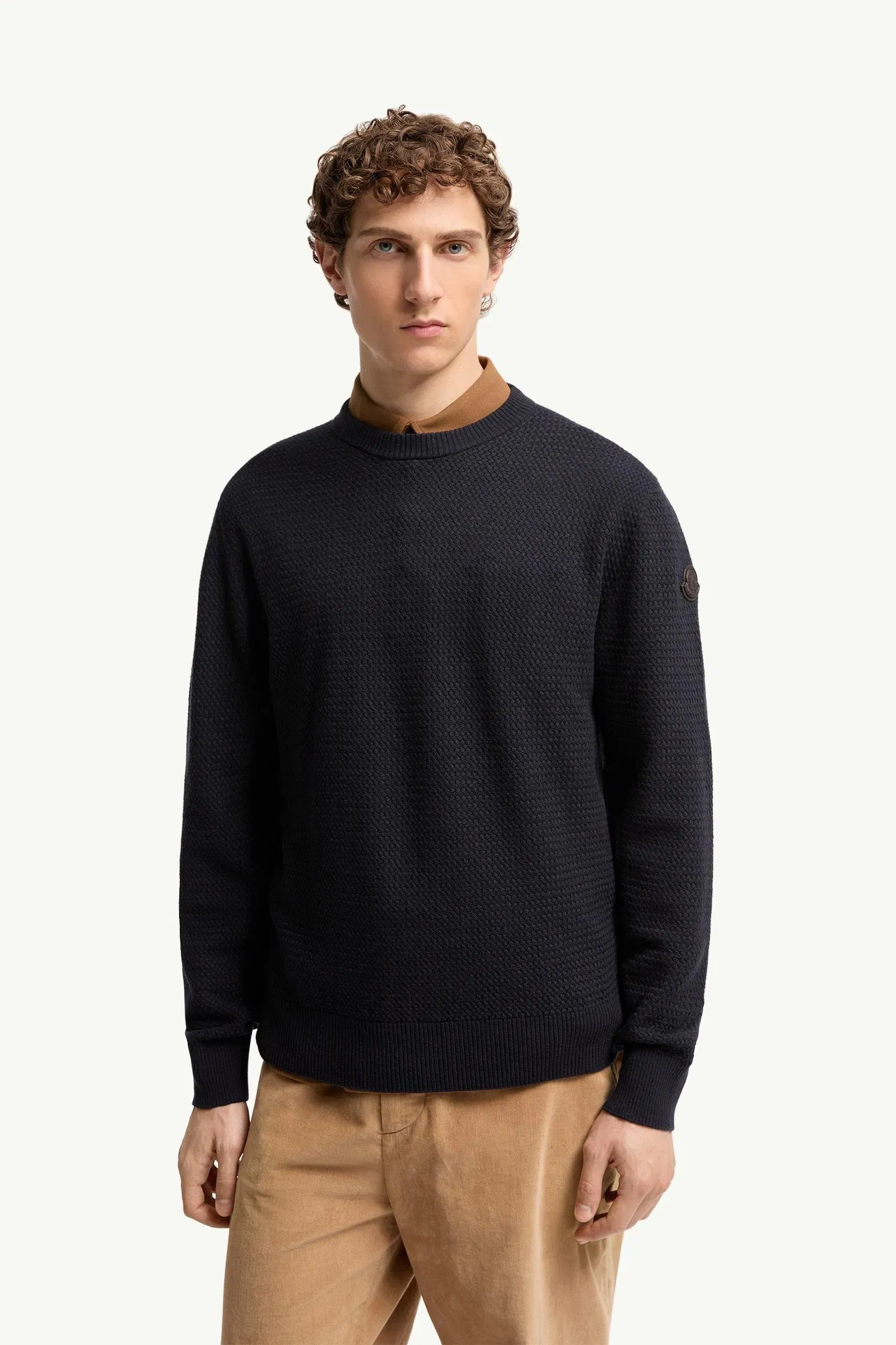 Moncler Textured Cashmere & Wool Sweater Navy Blue Navy Blue