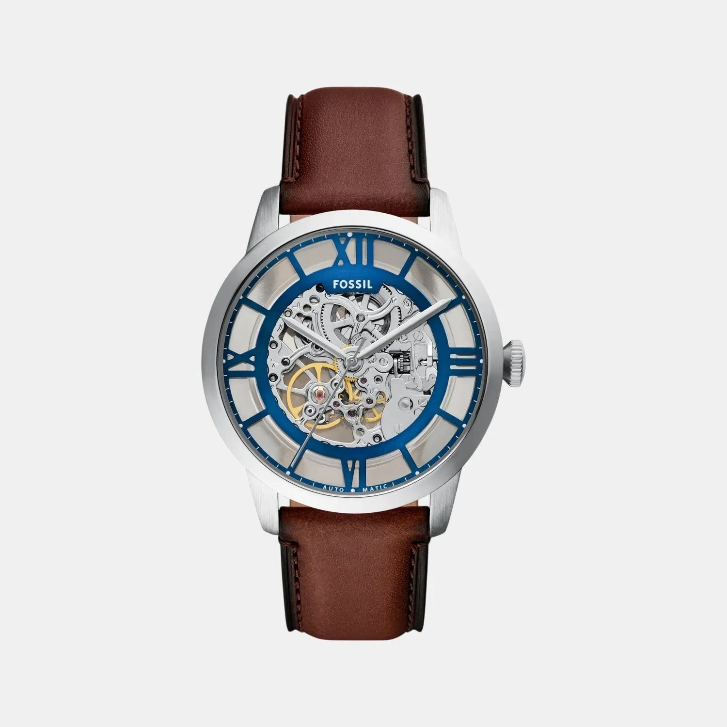 Fossil Men Mechanical Transparent Dial Analog Leather Watch Me3267