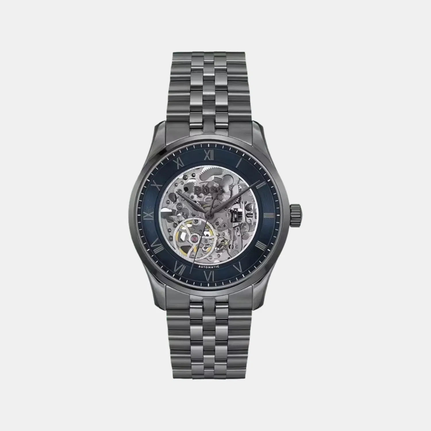 Boss Principle Skeleton Men Automatic Blue Dial Analog Stainless Steel Watch 1514254