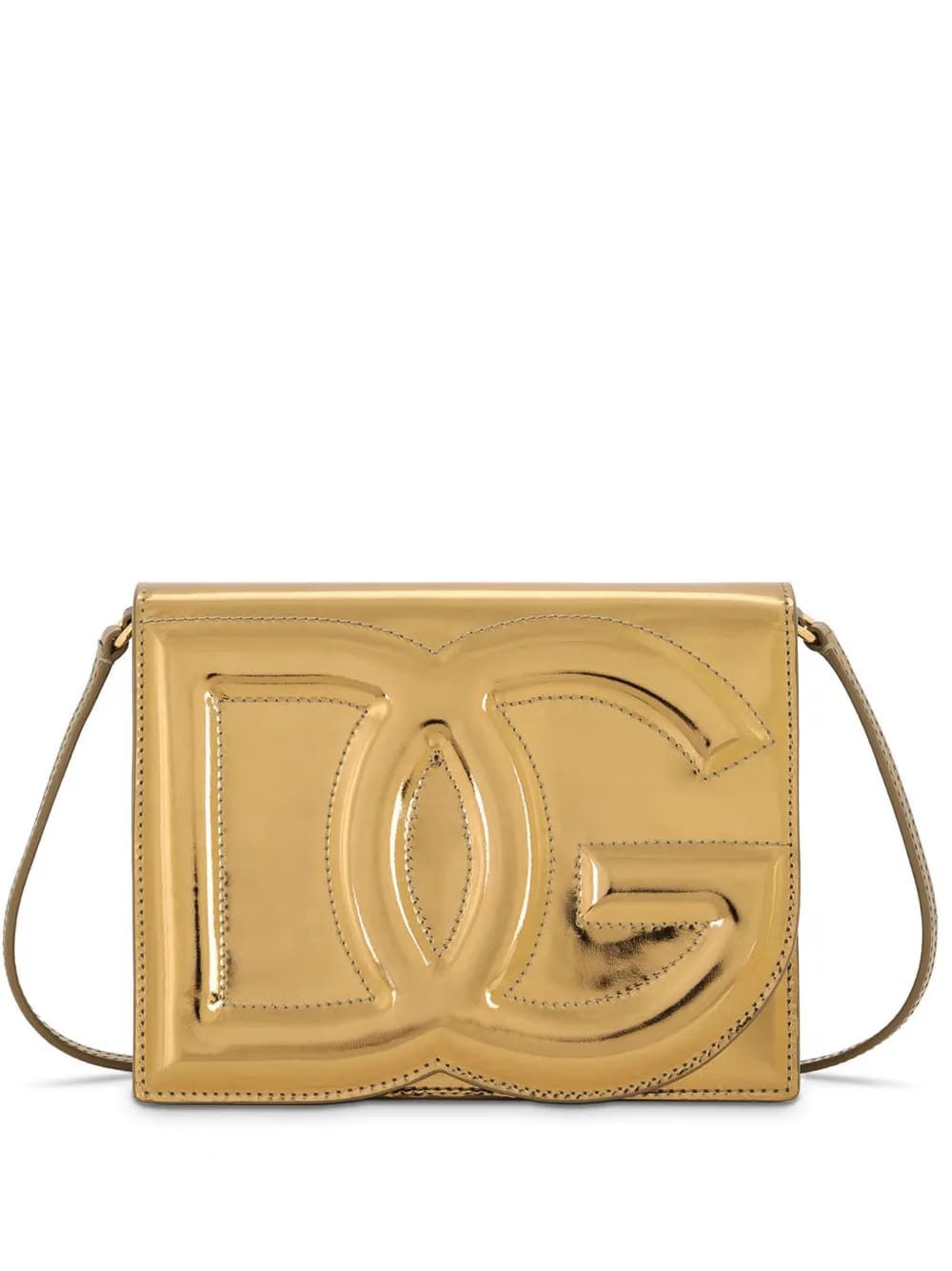 logo-embossed metallic-effect bag