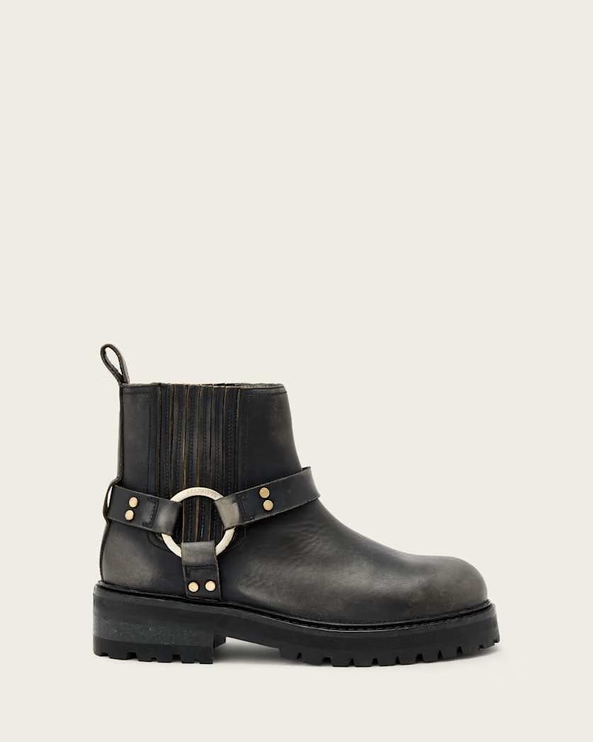 AllSaints Maddie Leather Biker Boots Women's Dark Brown Women's