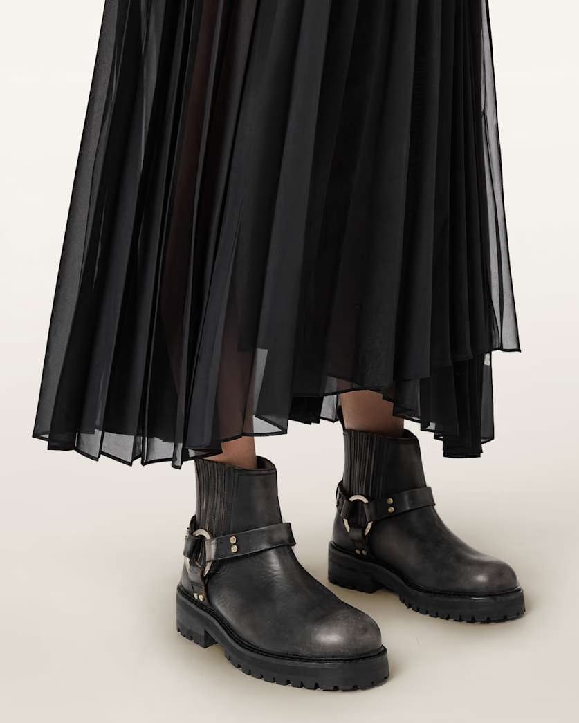 AllSaints Maddie Leather Biker Boots Women's Dark Brown Women's