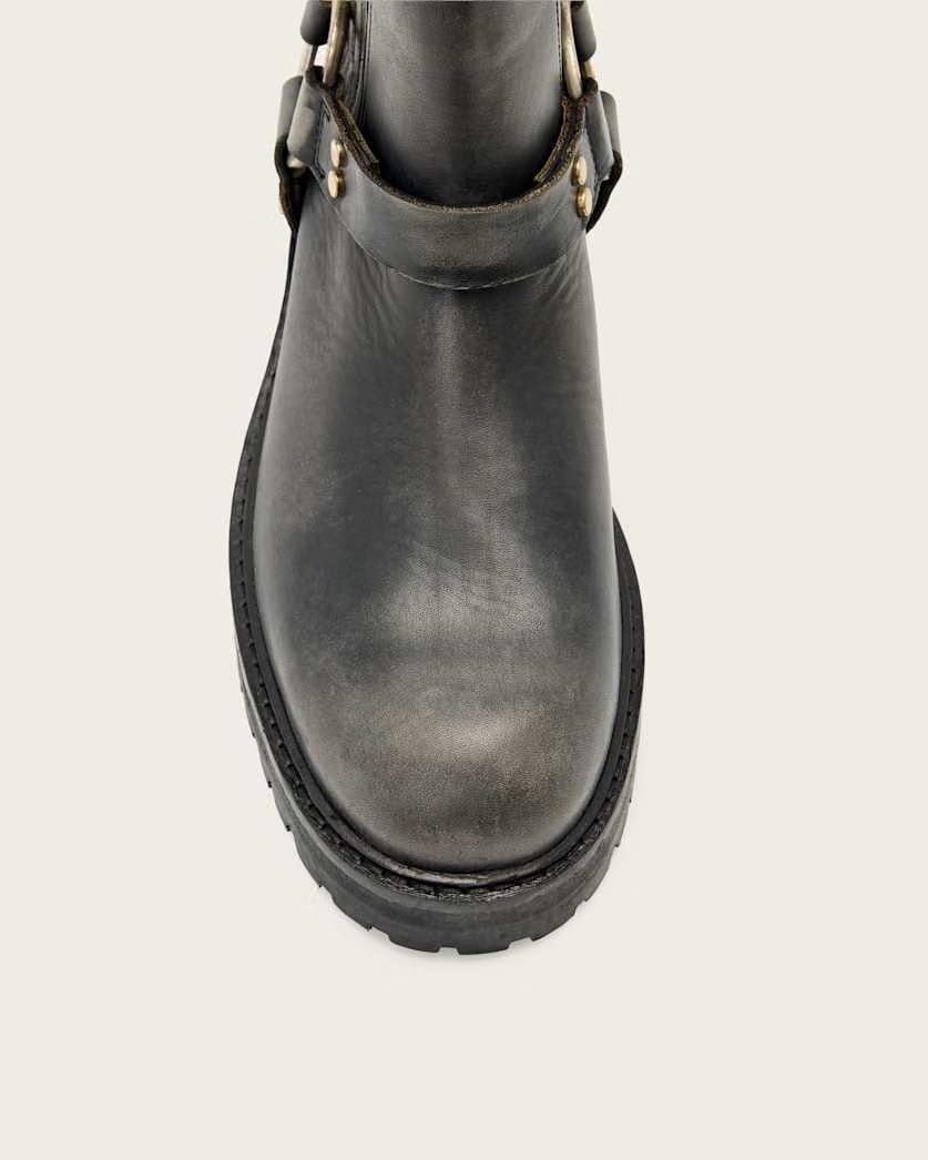 AllSaints Maddie Leather Biker Boots Women's Dark Brown Women's