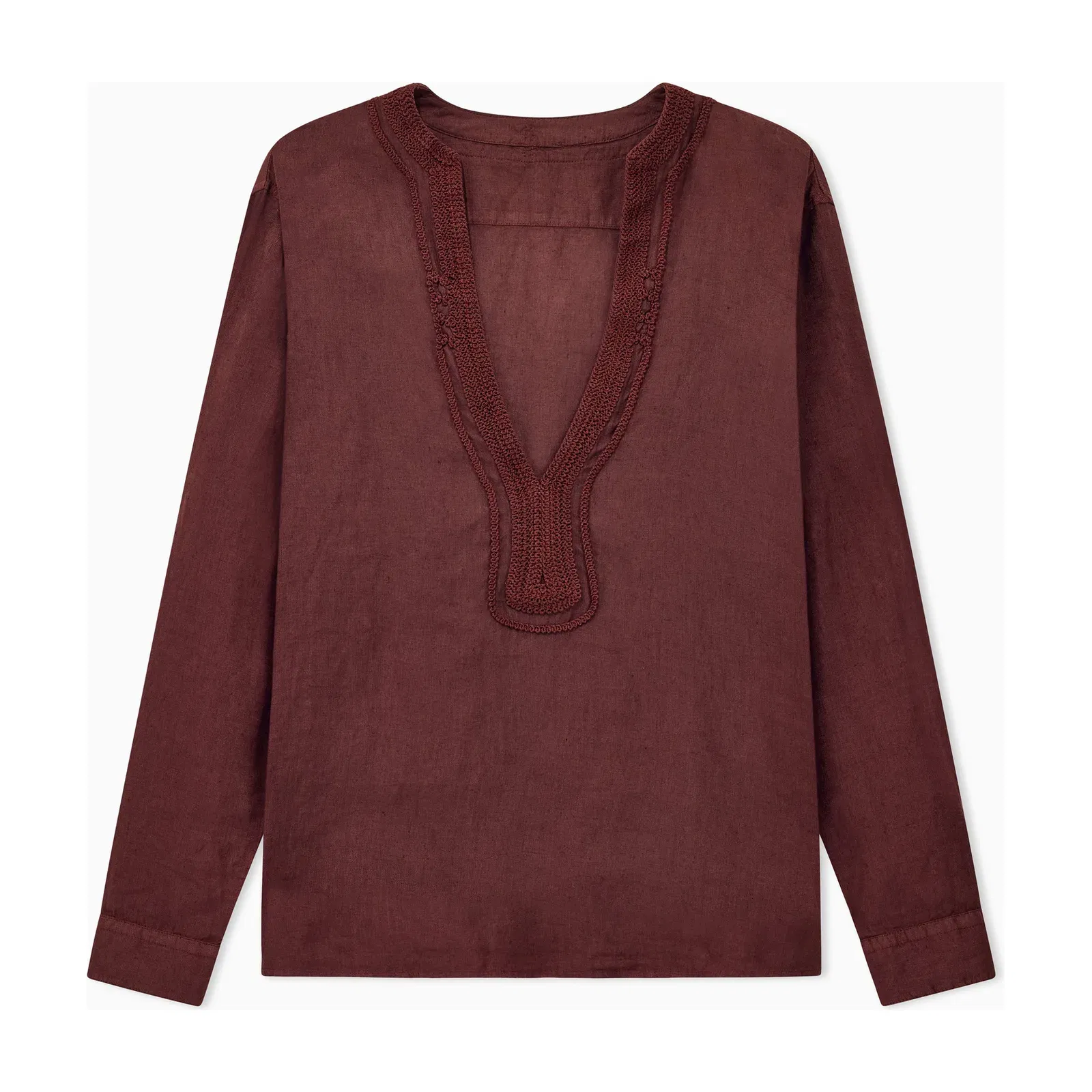 Emporio Armani Garment-dyed linen V-neck shirt with trim