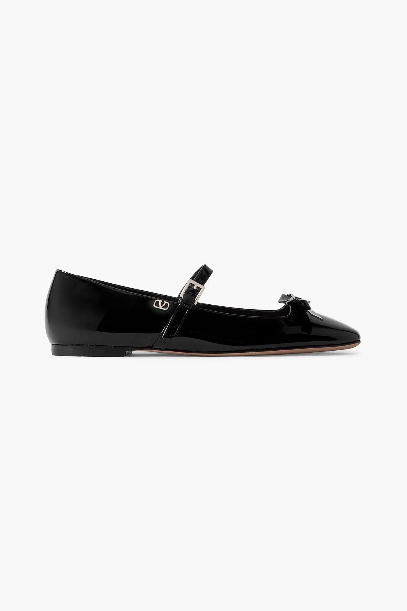 Valentino Garavani Bow-Detailed Patent-Leather Mary Jane Flats Black Women's