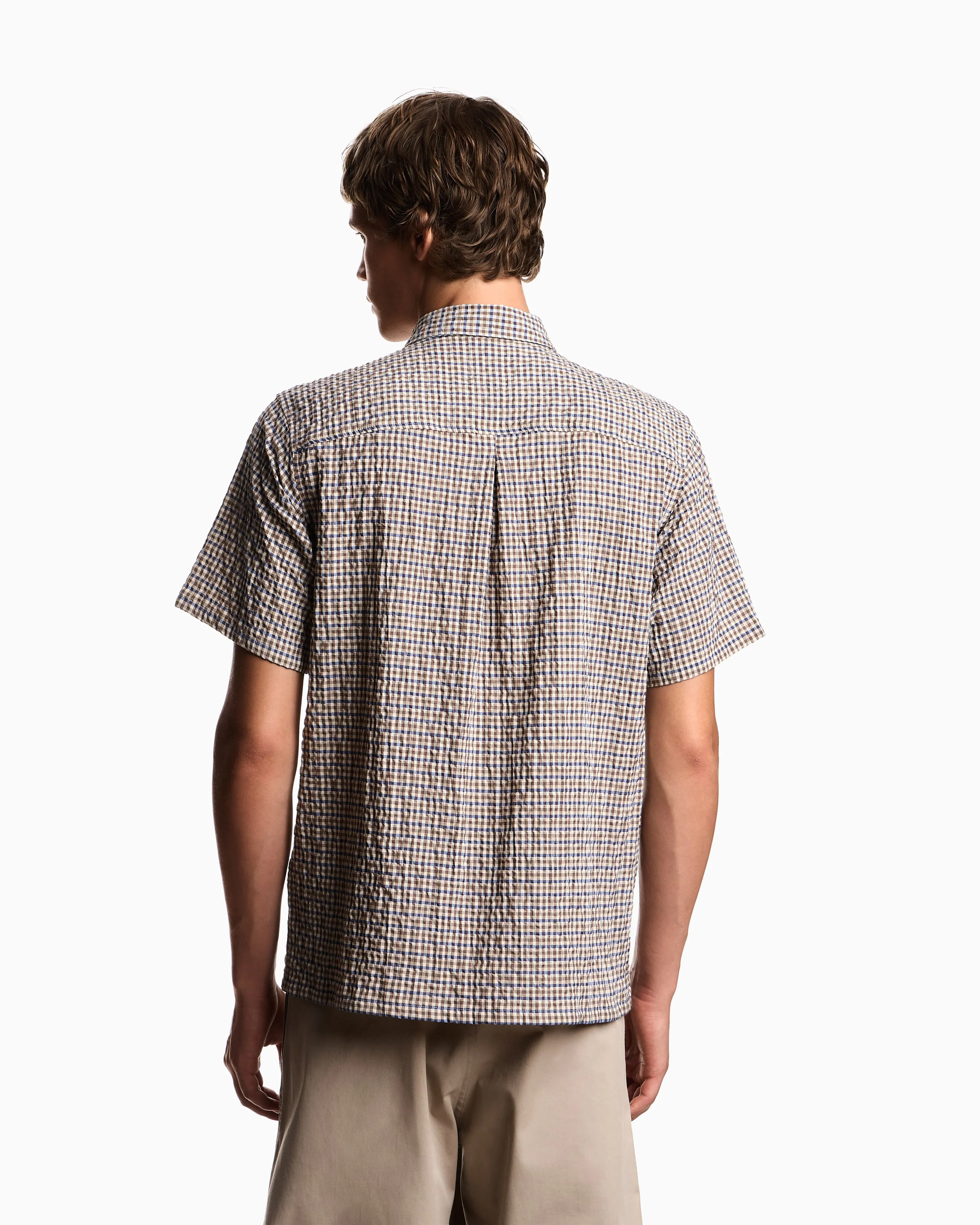 Emporio Armani Eagle Club crinkle fabric shirt with check motif