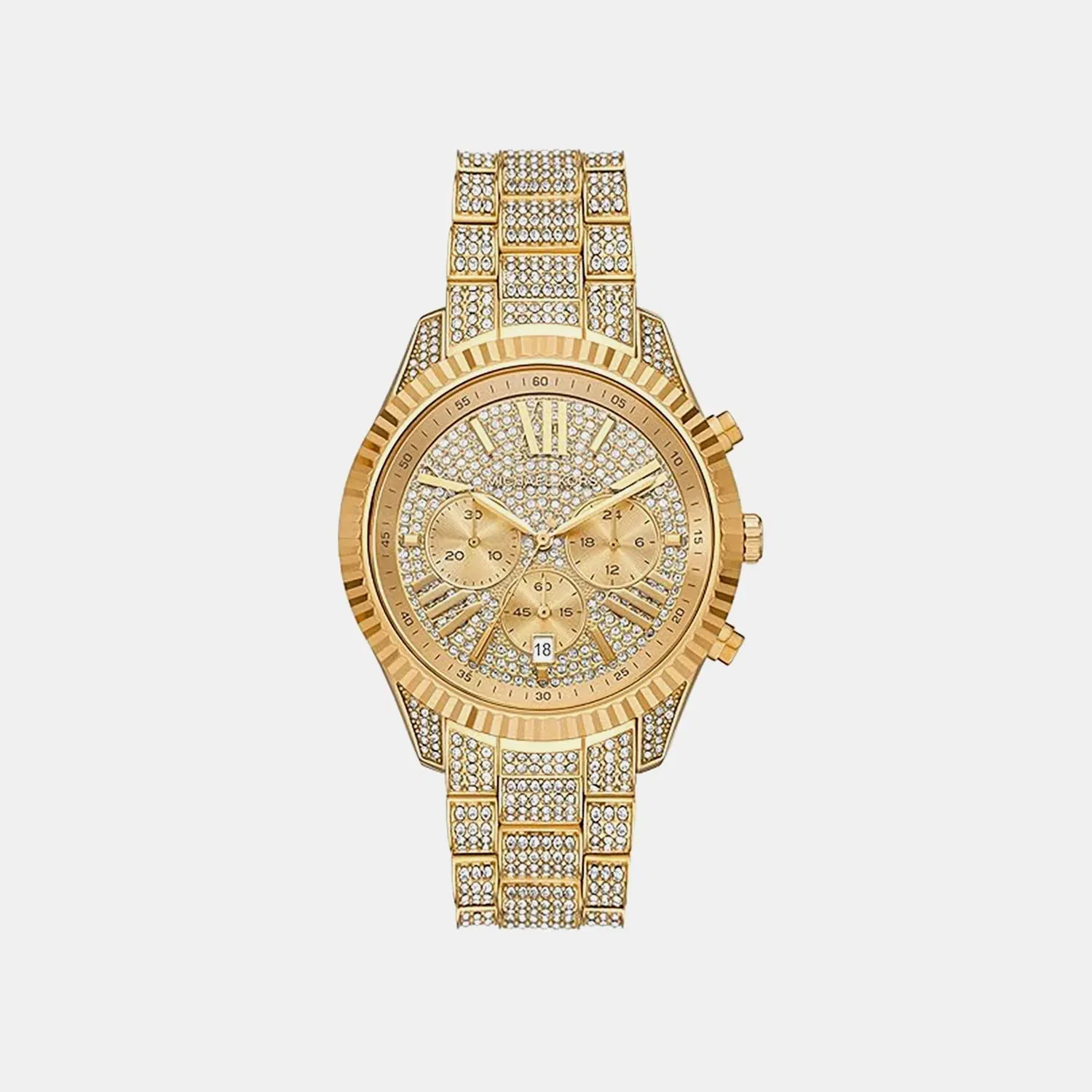 Michael Kors Lexington Women Quartz Gold Dial Chronograph Stainless Steel Watch Mk4971