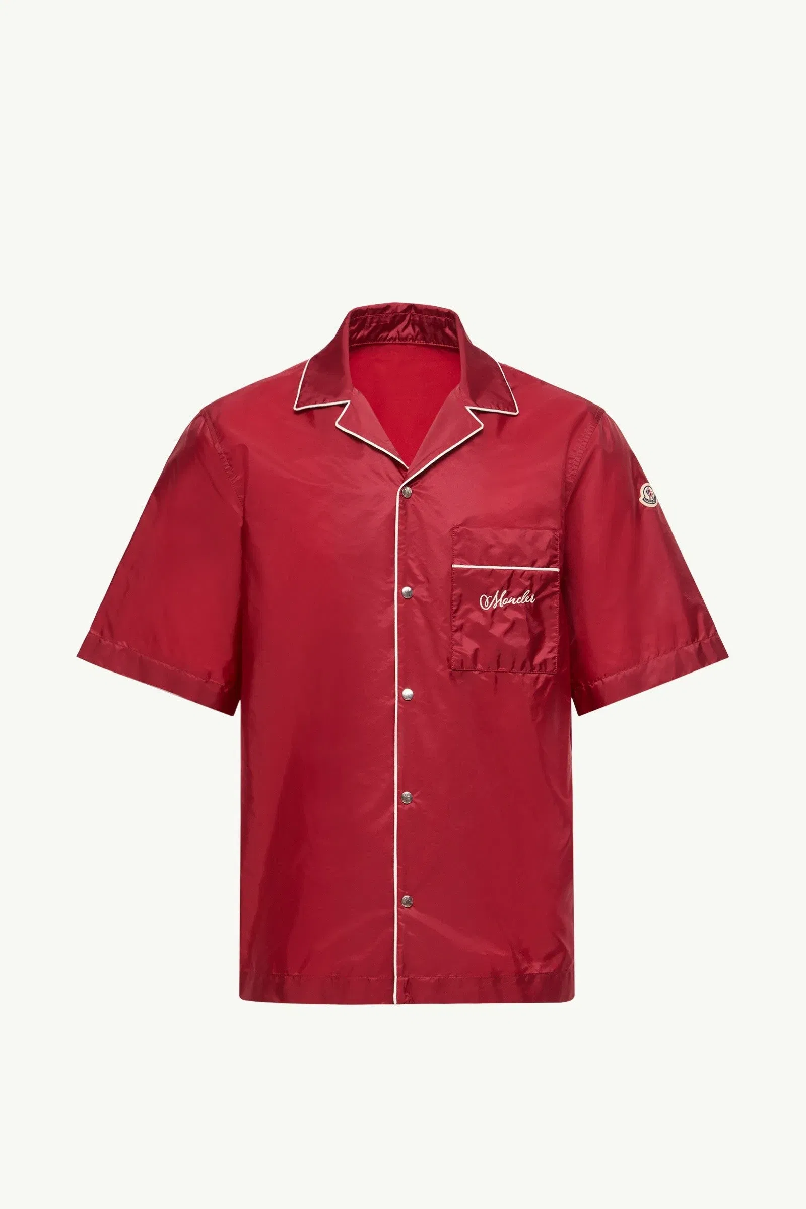Moncler Embroidered Logo Short Sleeve Shirt Burgundy Burgundy