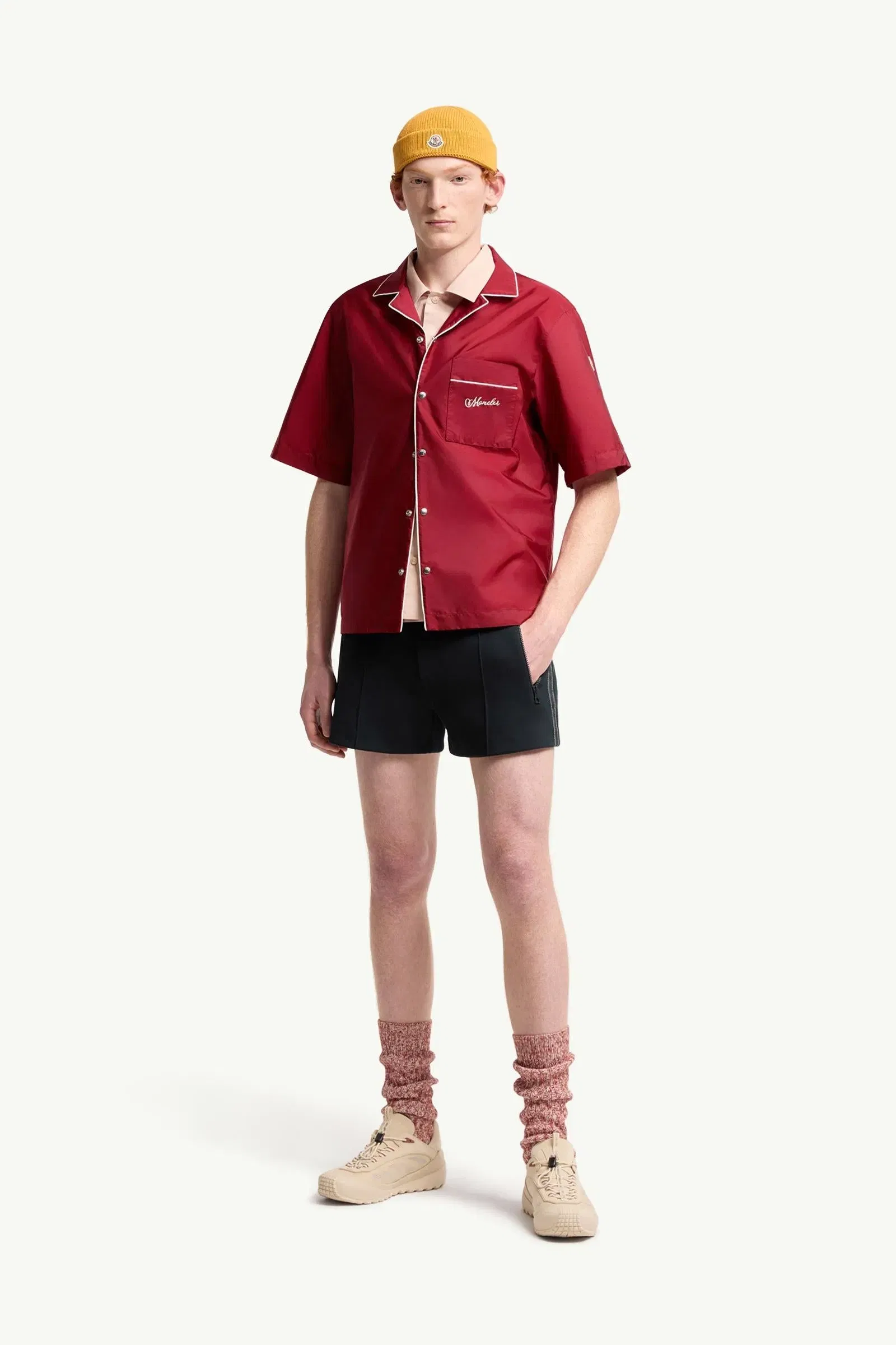 Moncler Embroidered Logo Short Sleeve Shirt Burgundy Burgundy