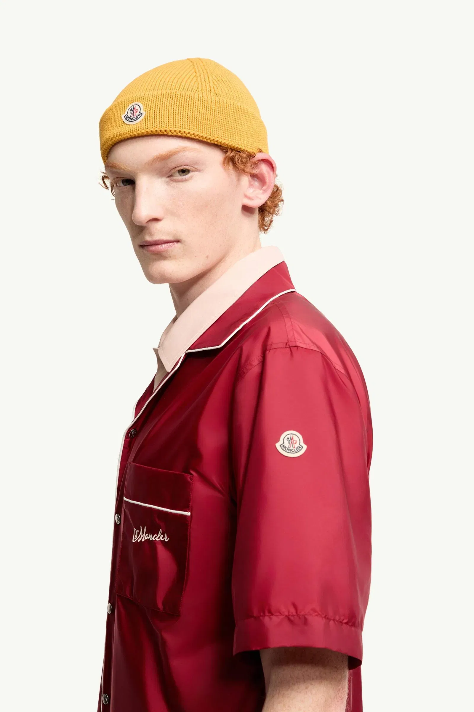 Moncler Embroidered Logo Short Sleeve Shirt Burgundy Burgundy