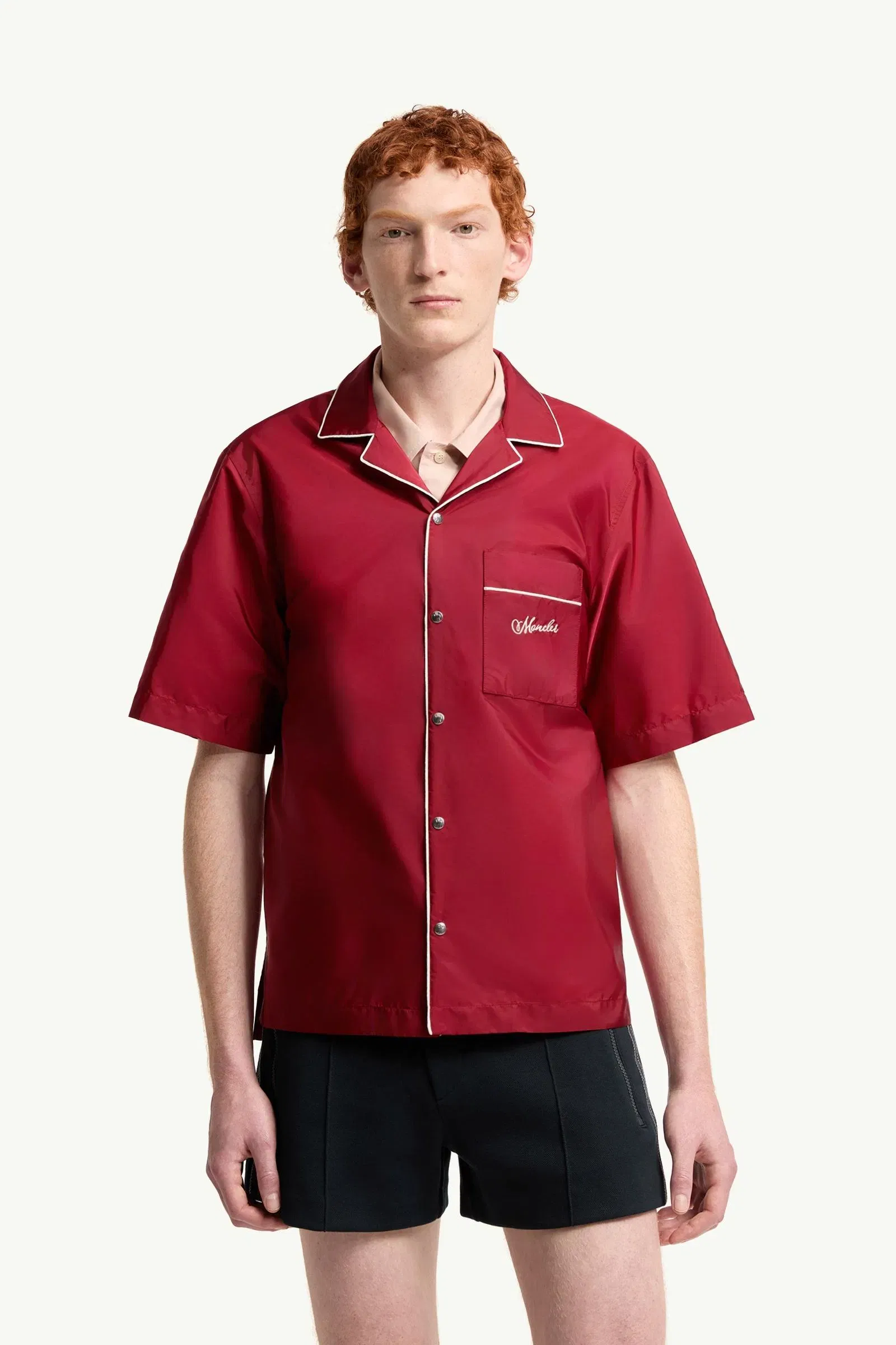 Moncler Embroidered Logo Short Sleeve Shirt Burgundy Burgundy