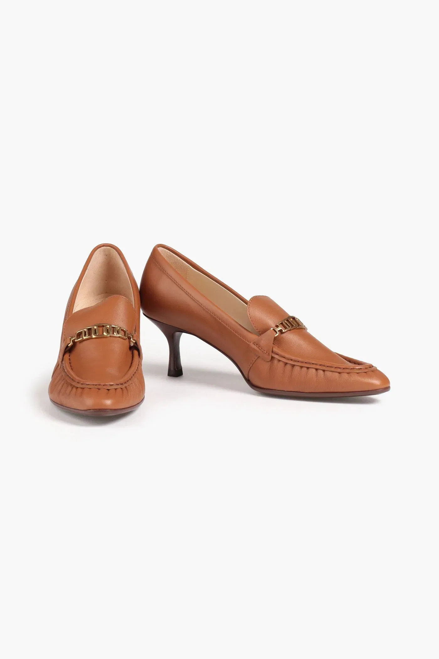 Tod's Chain-Embellished Leather Pumps Brown Women's