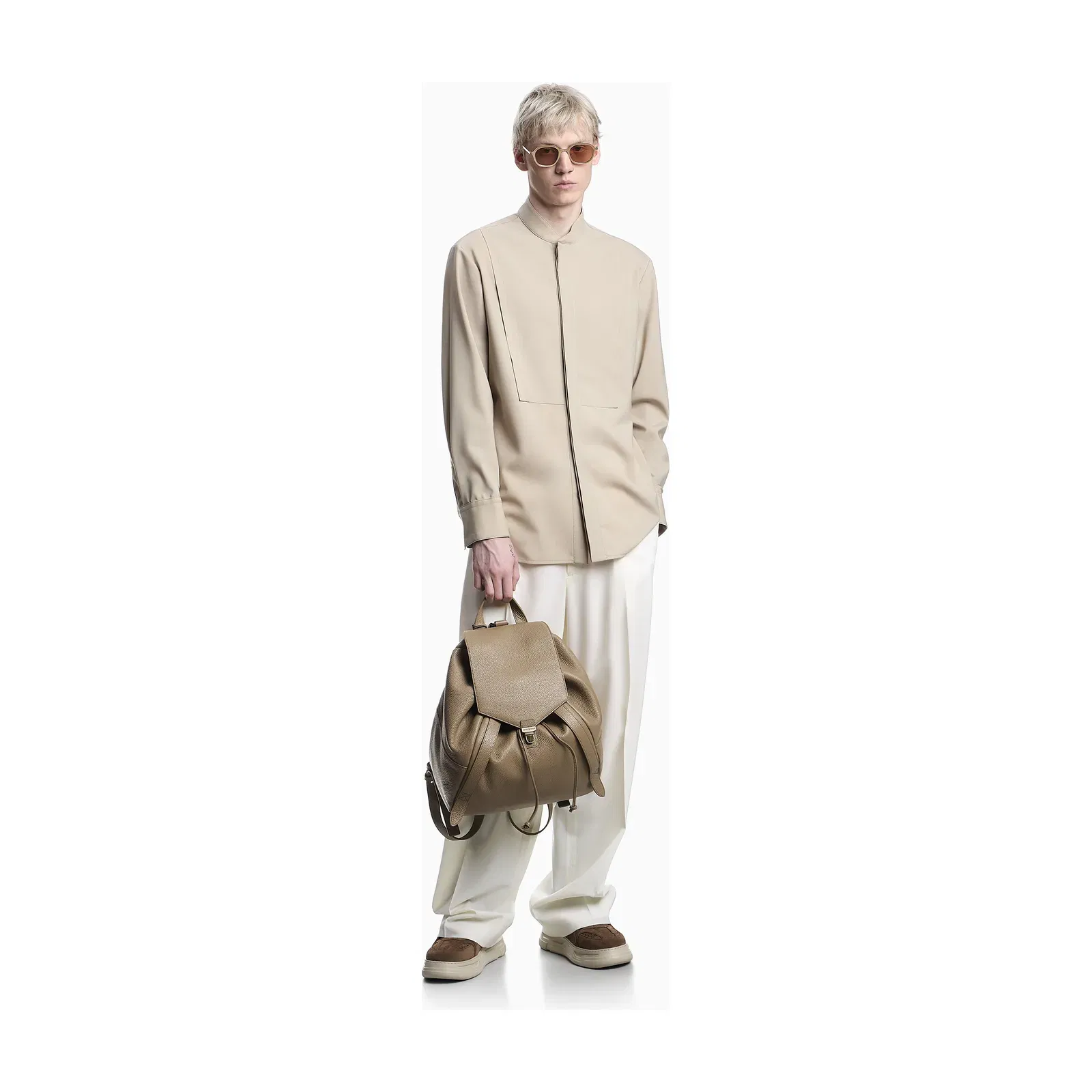 Emporio Armani Guru-collar shirt in soft-finish virgin-wool canvas