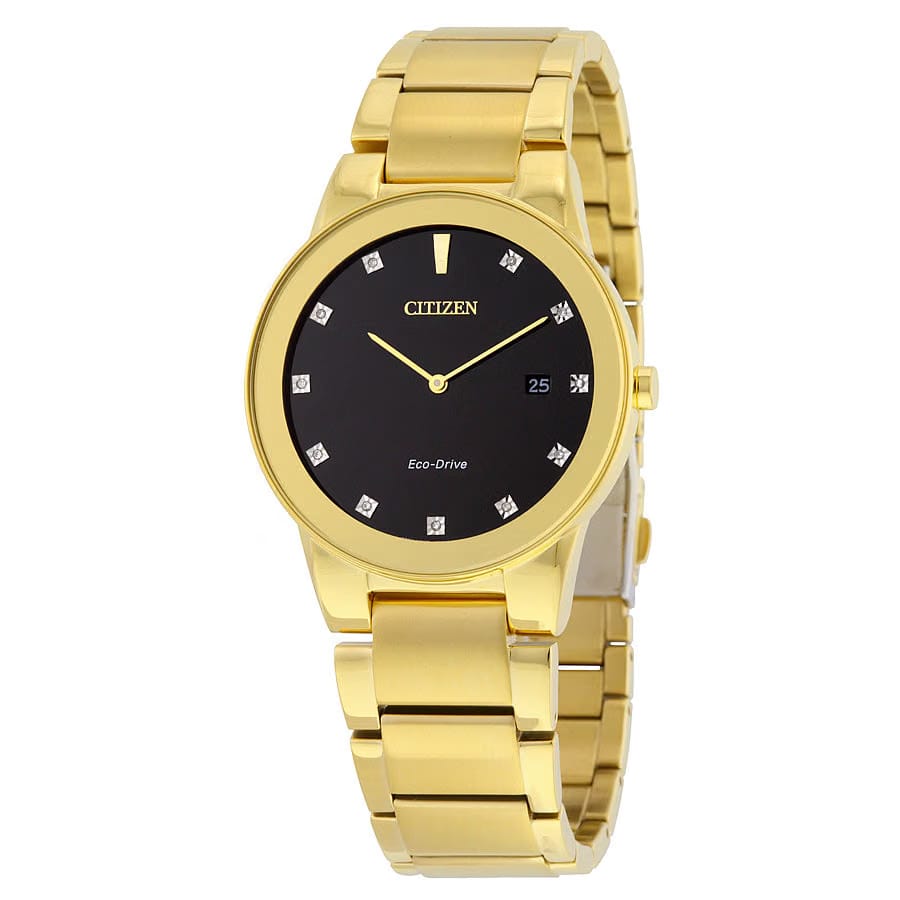 Citizen Axiom Black Dial Gold-Tone Diamond Mens Watch