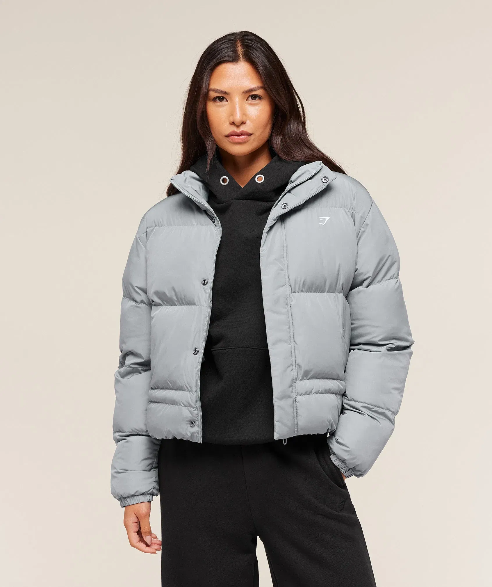Women's Gymshark Puffer Jacket Denim Grey