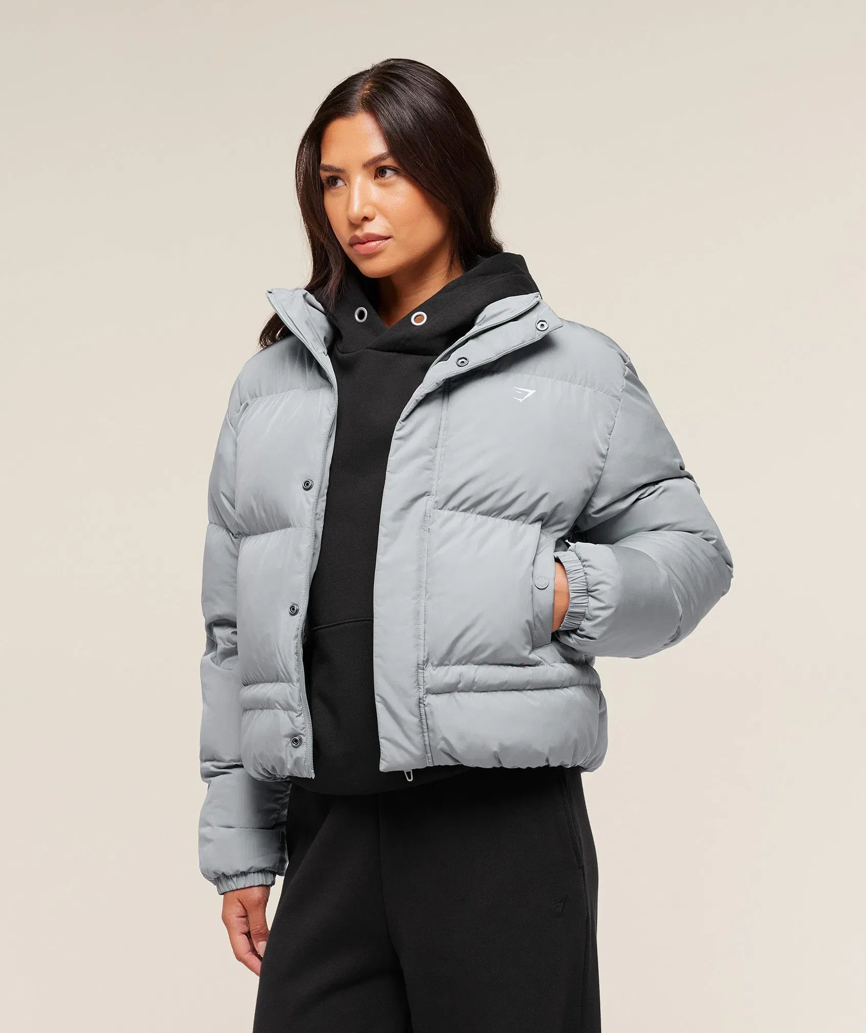 Women's Gymshark Puffer Jacket Denim Grey