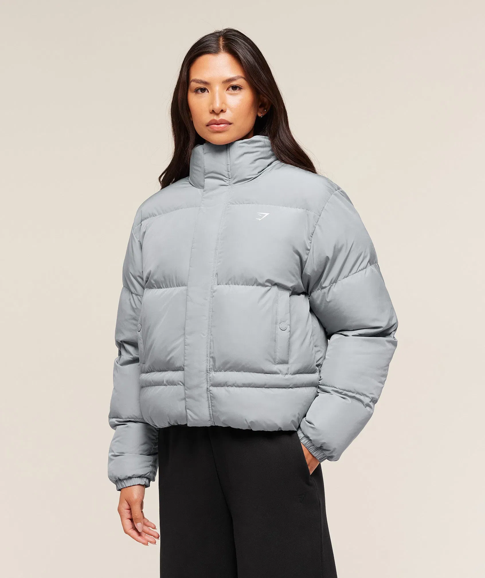 Women's Gymshark Puffer Jacket Denim Grey