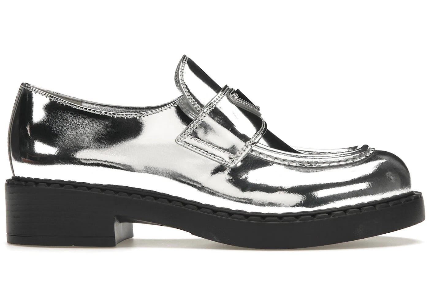 Prada Metallic 50Mm Loafers Silver Leather