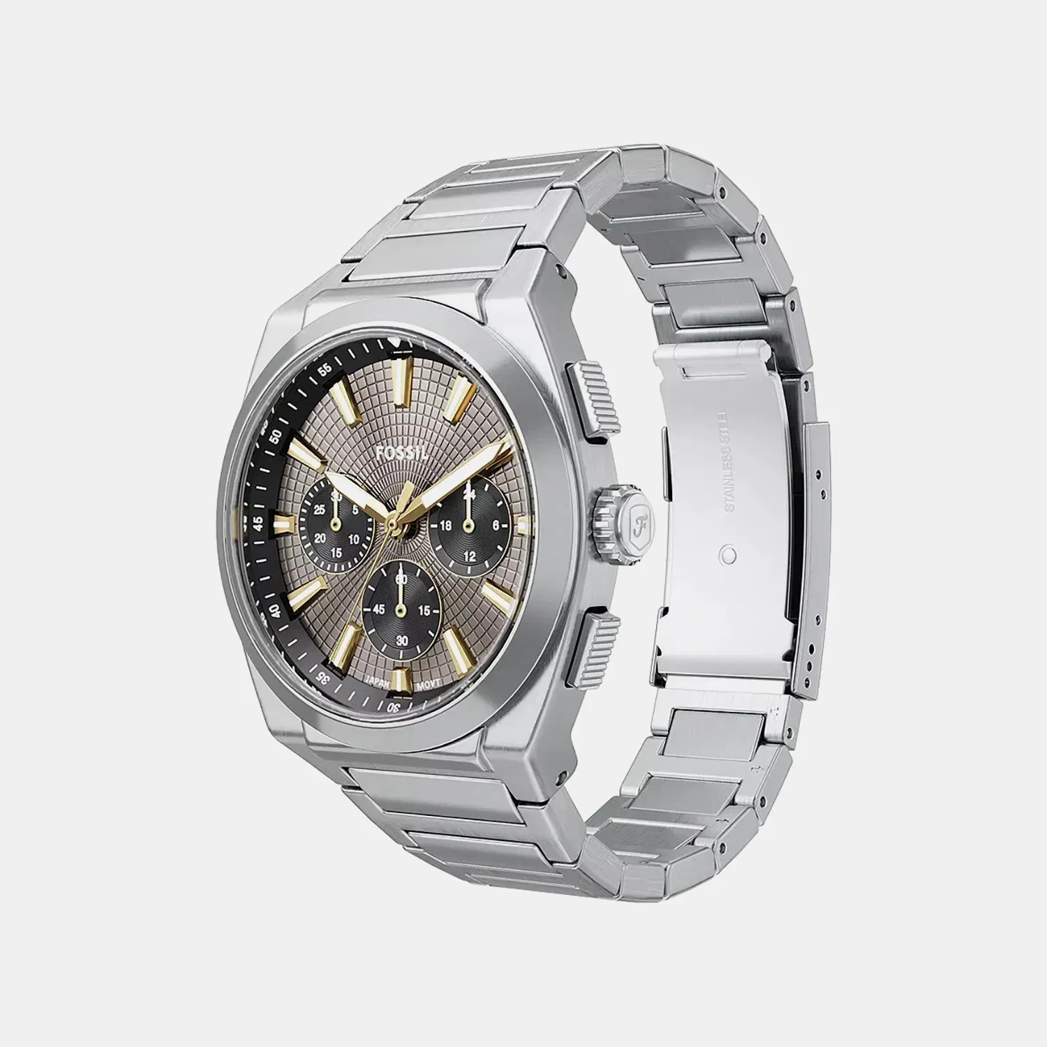Fossil Everett Men Quartz Grey Dial Analog Stainless Steel Watch Fs6128