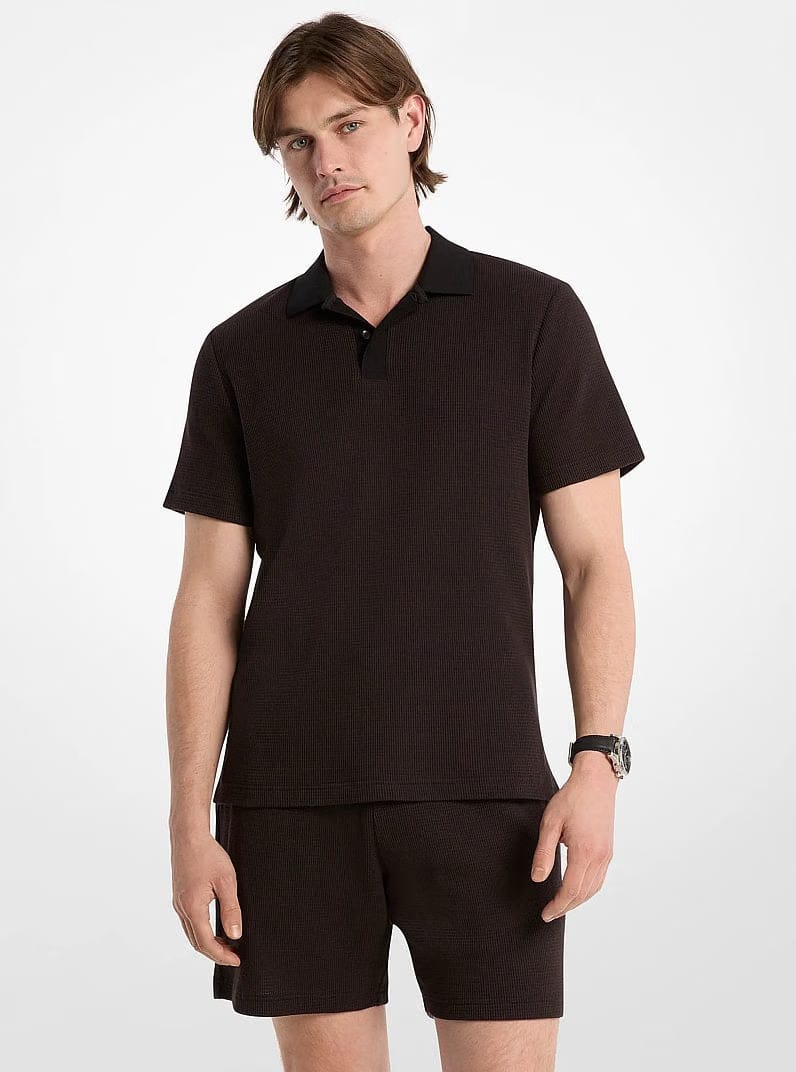 Michael Kors Waffle Knit Polo Shirt BLACK