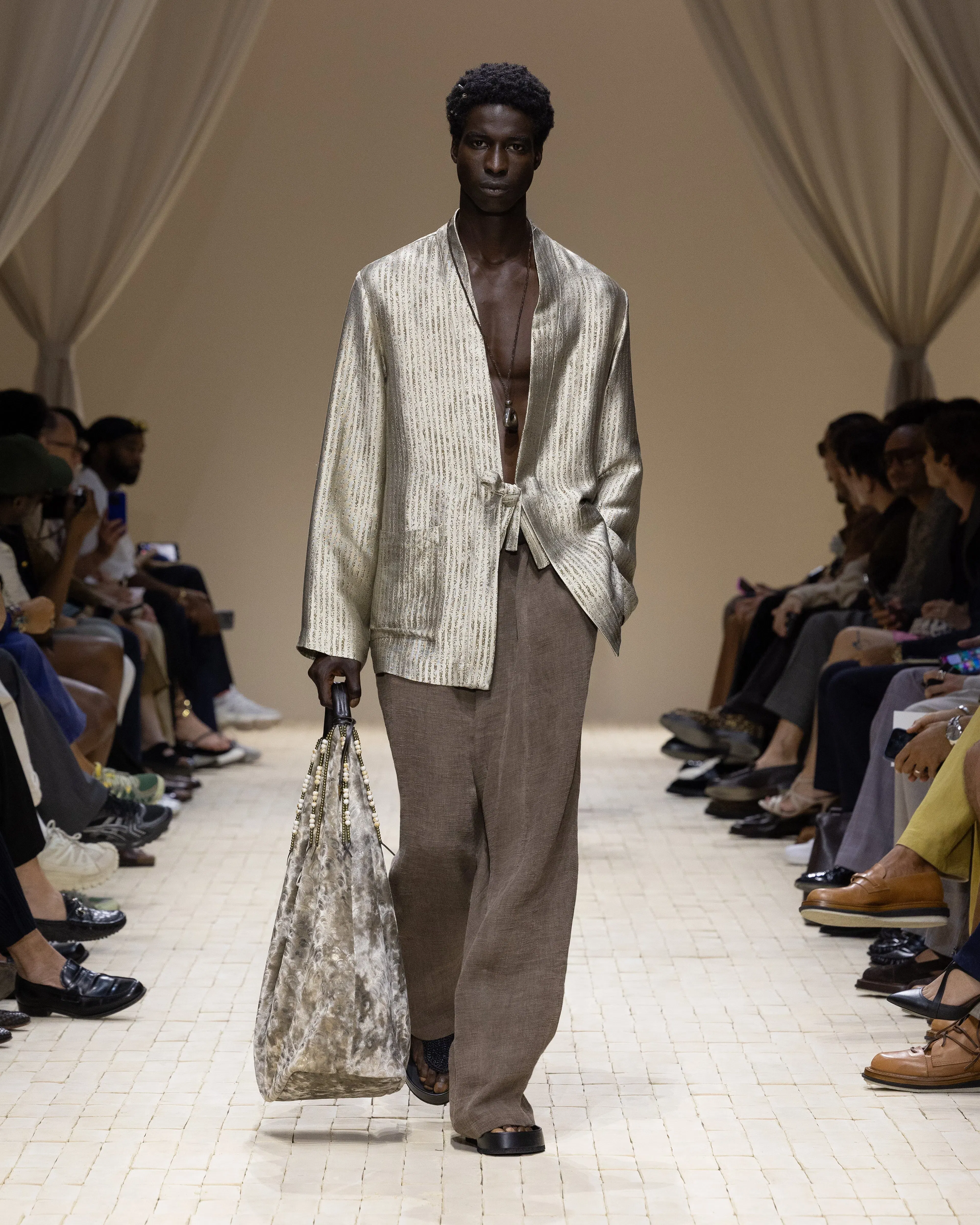 Emporio Armani Cold-dyed linen-blend slubbed gauze trousers