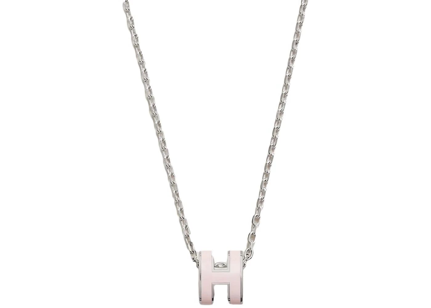 Hermes Mini Pop H Pendant Palladium-Tone Rose Dragee