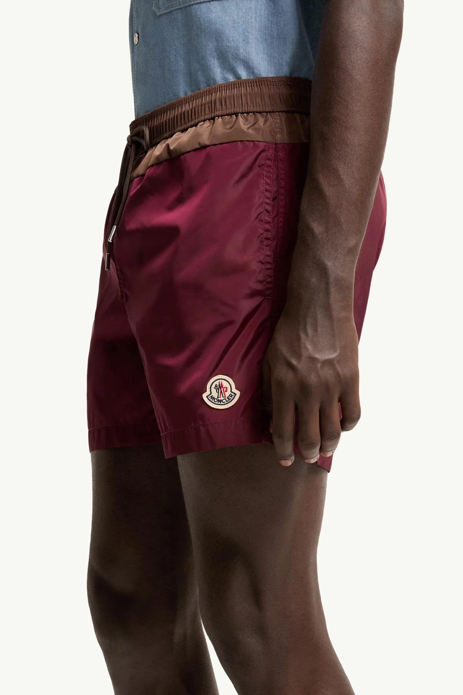 Moncler Contrast Swim Shorts Burgundy Burgundy
