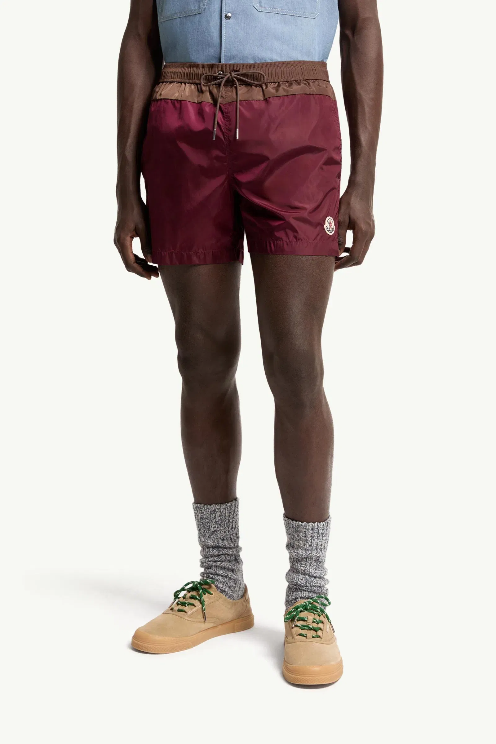 Moncler Contrast Swim Shorts Burgundy Burgundy