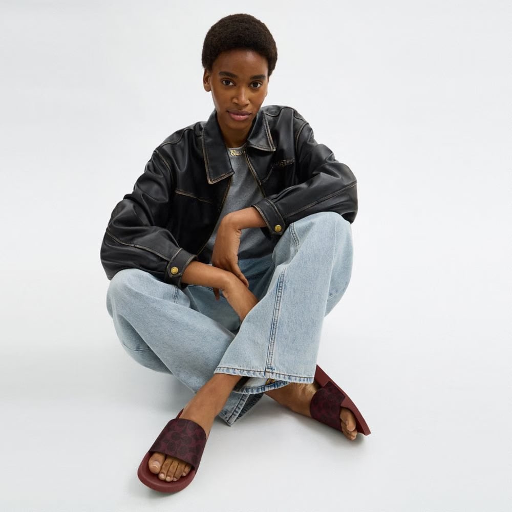 Women's Coach Udele Sport Slide In Signature Canvas Black Currant