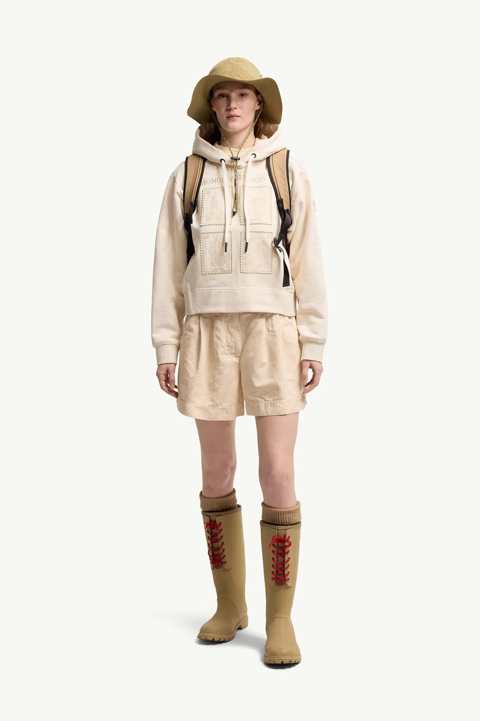Moncler Cotton & Linen Blend Shorts Light Beige Light Beige