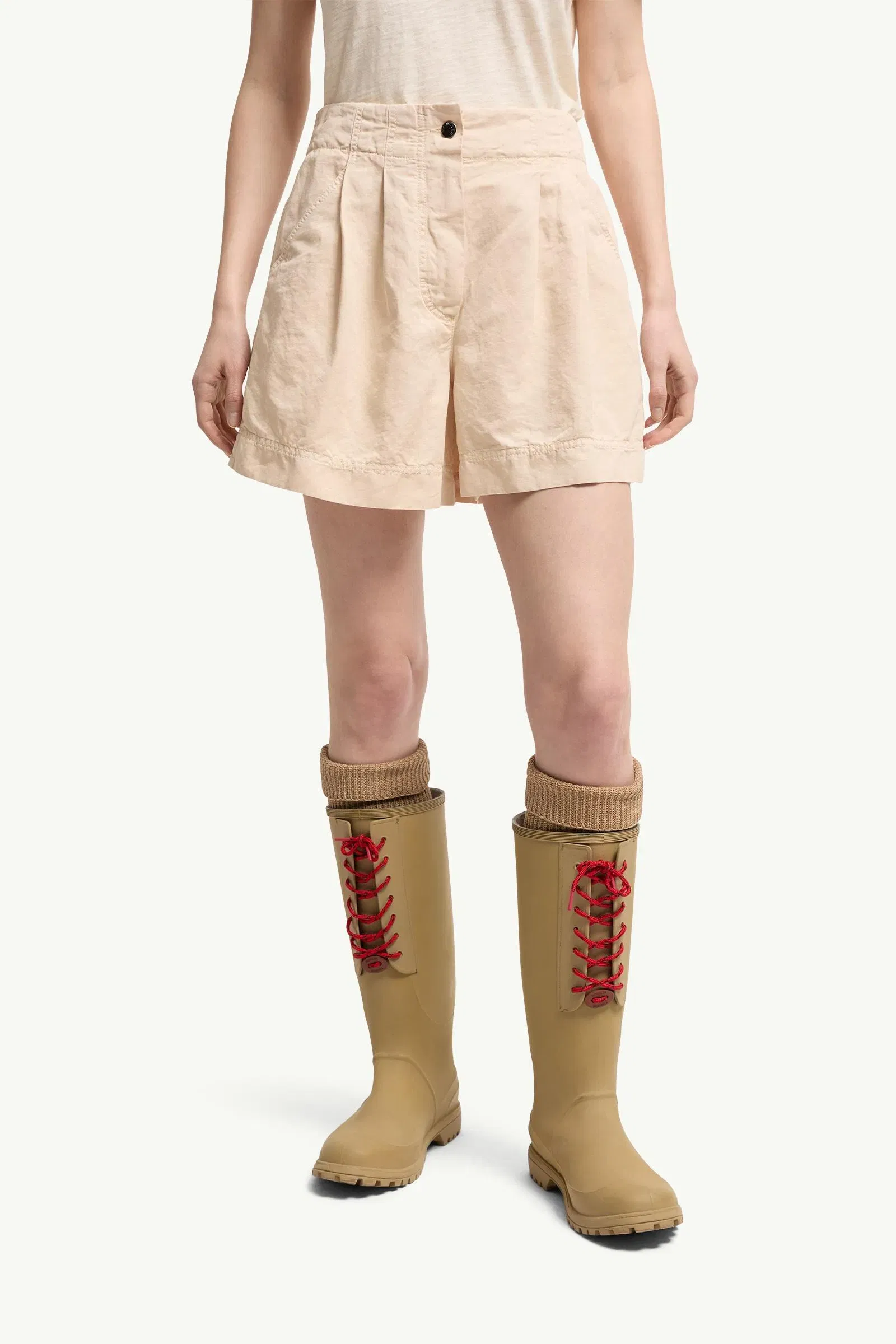 Moncler Cotton & Linen Blend Shorts Light Beige Light Beige