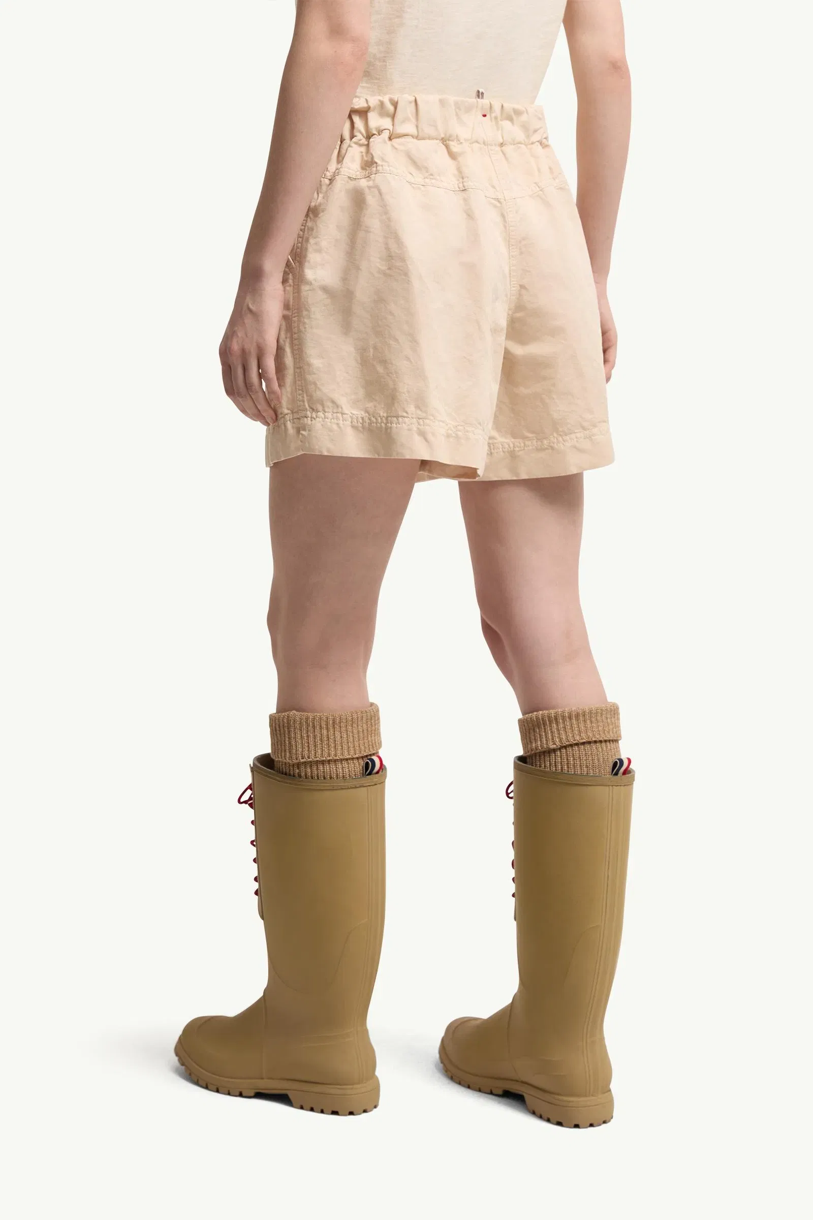Moncler Cotton & Linen Blend Shorts Light Beige Light Beige