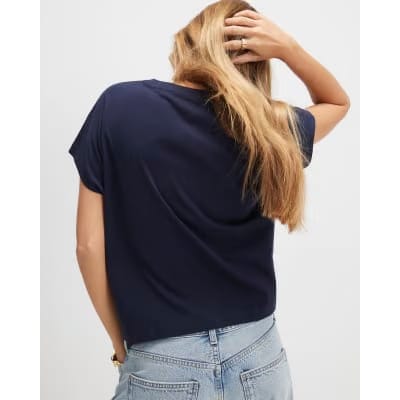 Navy Short Sleeve Twist Front T-Shirt