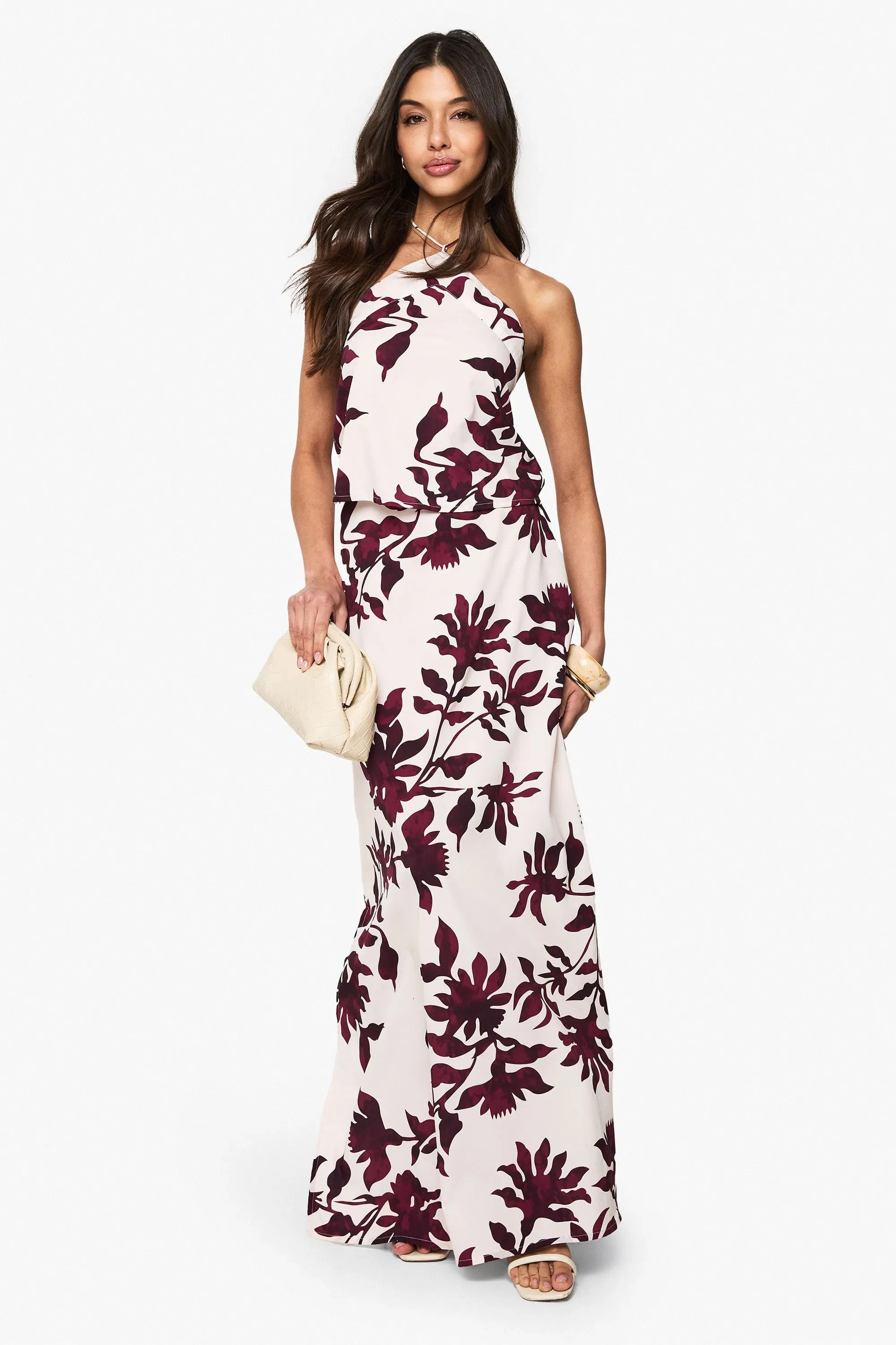 Floral Basic Halterneck Woven Crop Top