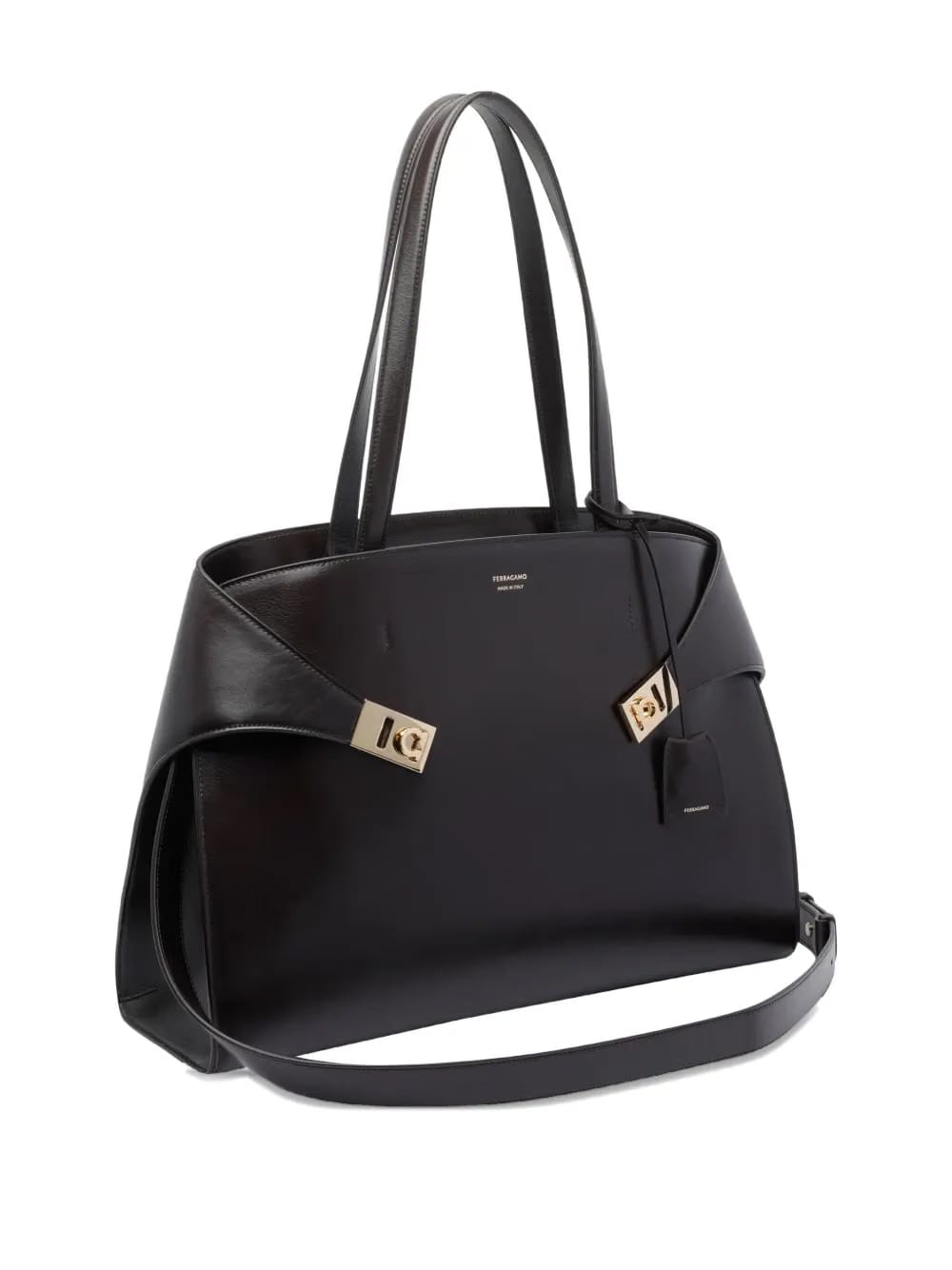 Hug clasp-detail leather tote bag