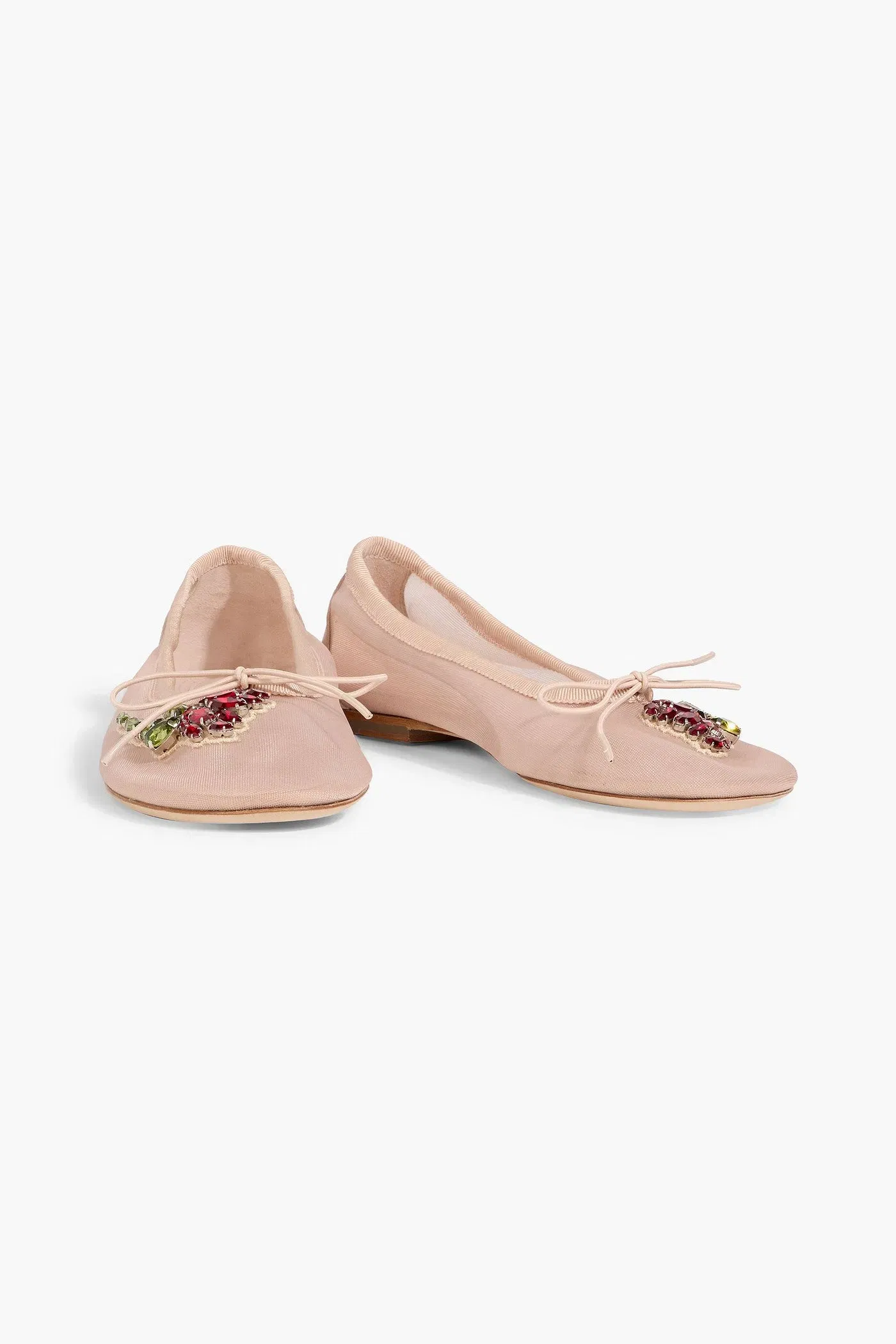 Simone Rocha Crystal-Embellished Mesh Ballet Flats Blush Women's