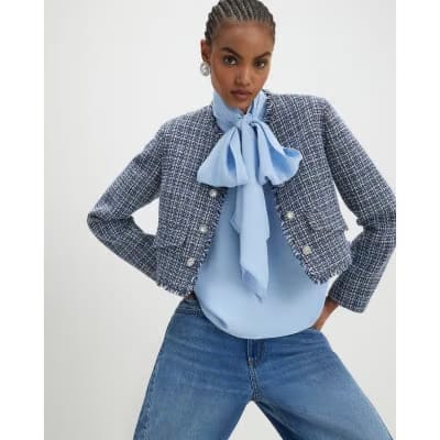 Blue Frayed Edge Boucle Jacket