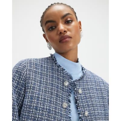 Blue Frayed Edge Boucle Jacket
