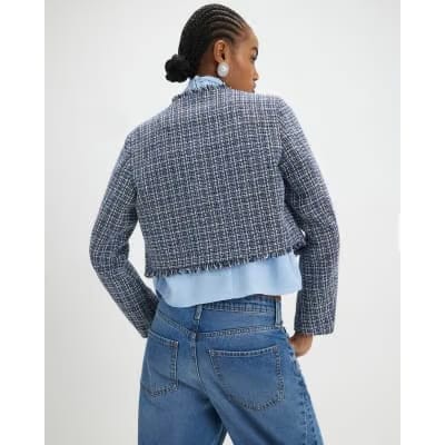 Blue Frayed Edge Boucle Jacket