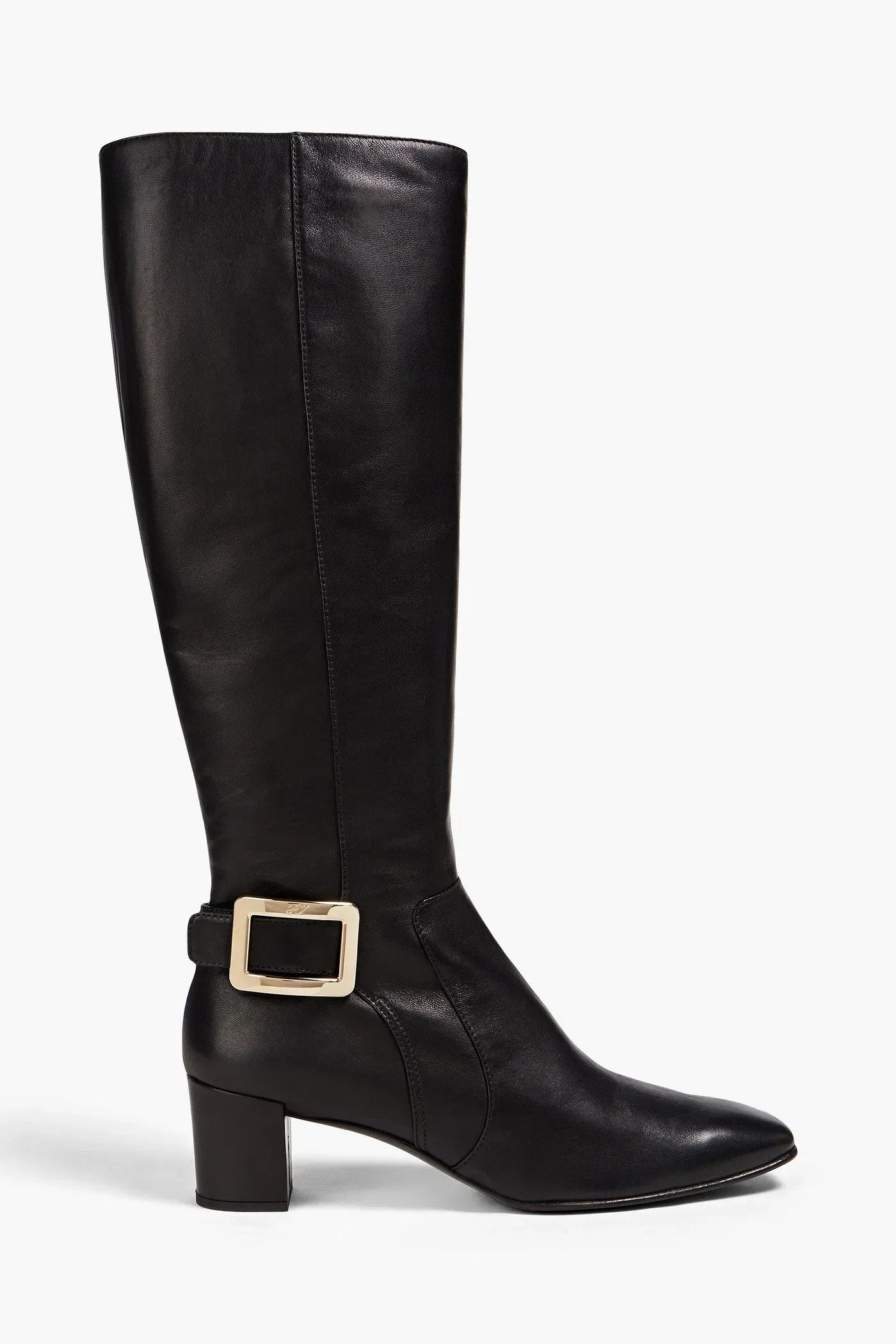 Roger Vivier Polly Buckle-Embellished Leather Knee Boots Black Women's