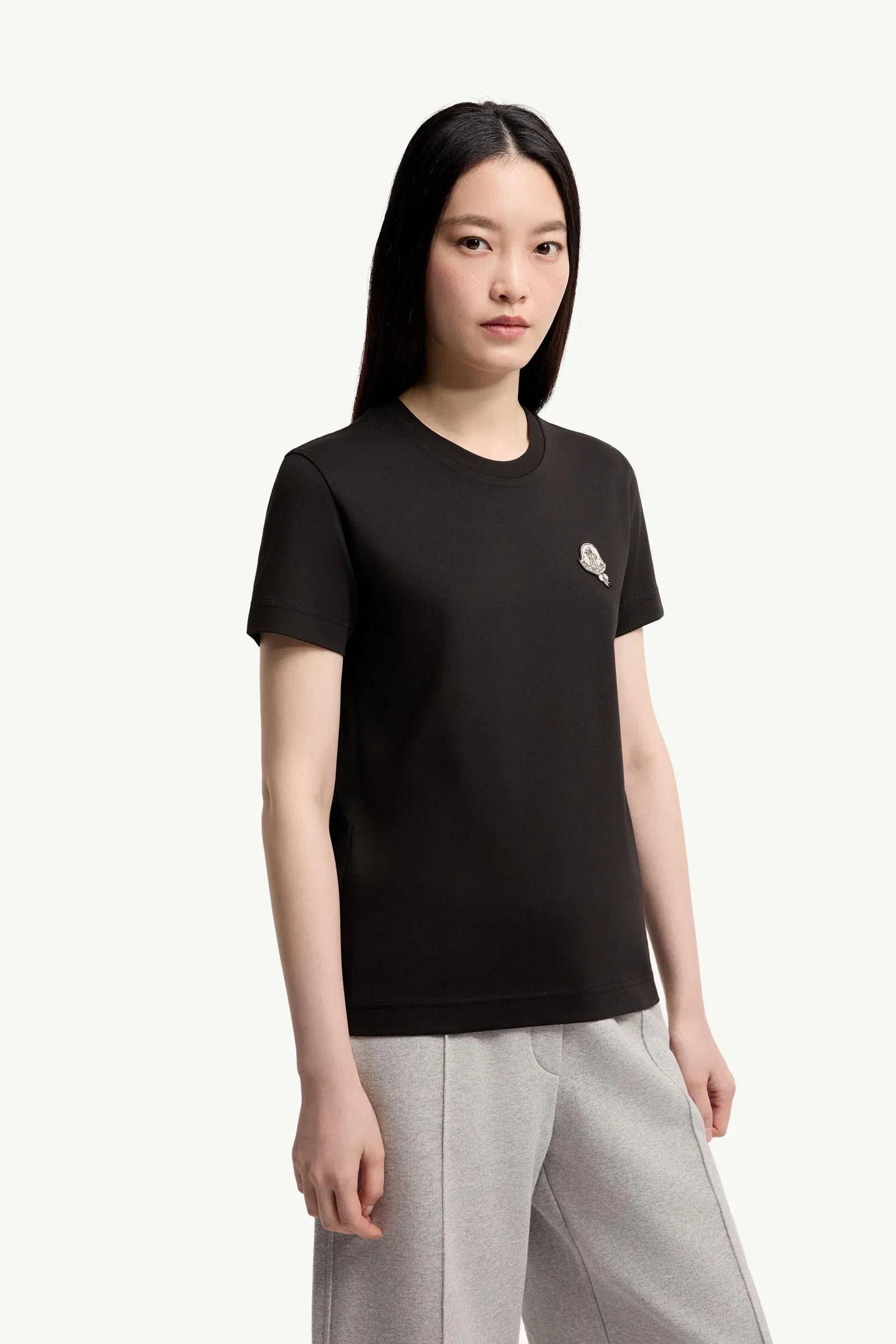 Moncler Logo Patch Cotton T-Shirt Black Black
