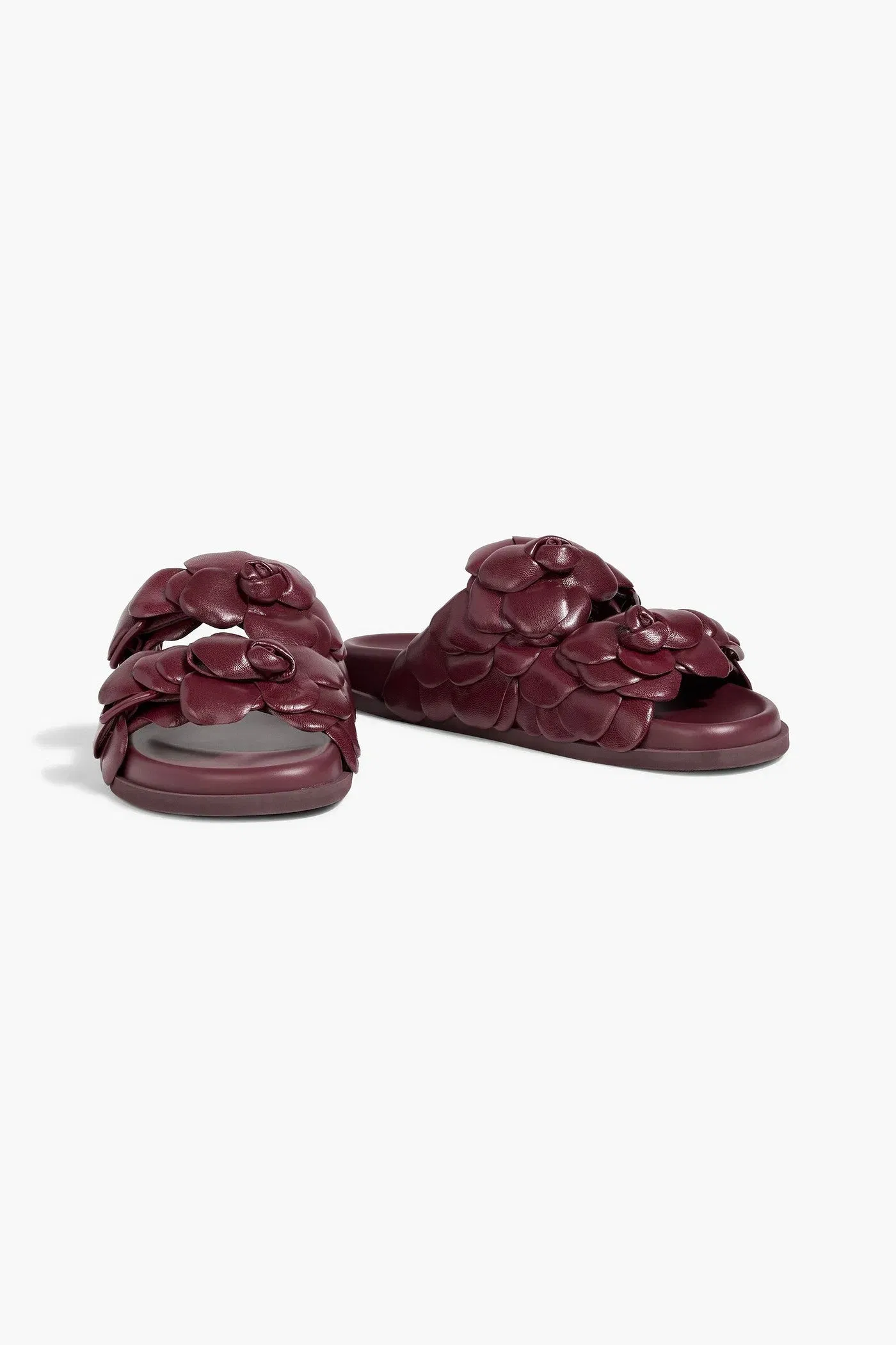 Valentino Garavani Atelier 03 Rose Edition Leather Slides Burgundy Women's