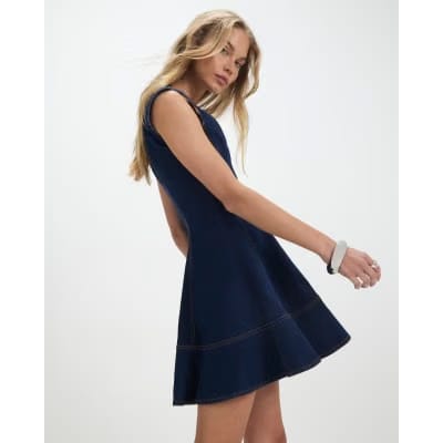 Blue Denim Sleeveless Mini Dress